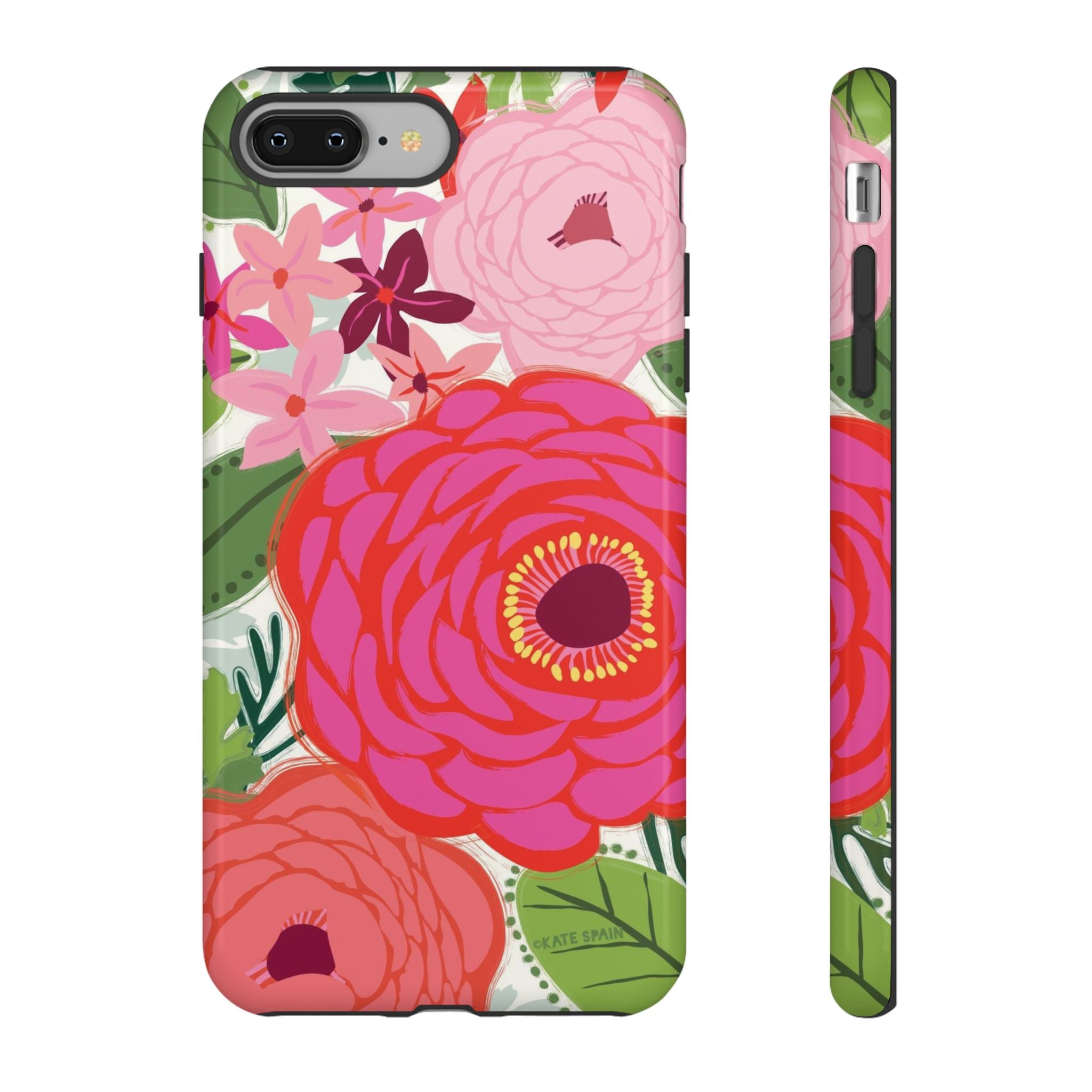 Bloomerie Tough iPhone 8 Plus Case – Glossy | cream, magenta, coral botanical peony floral print