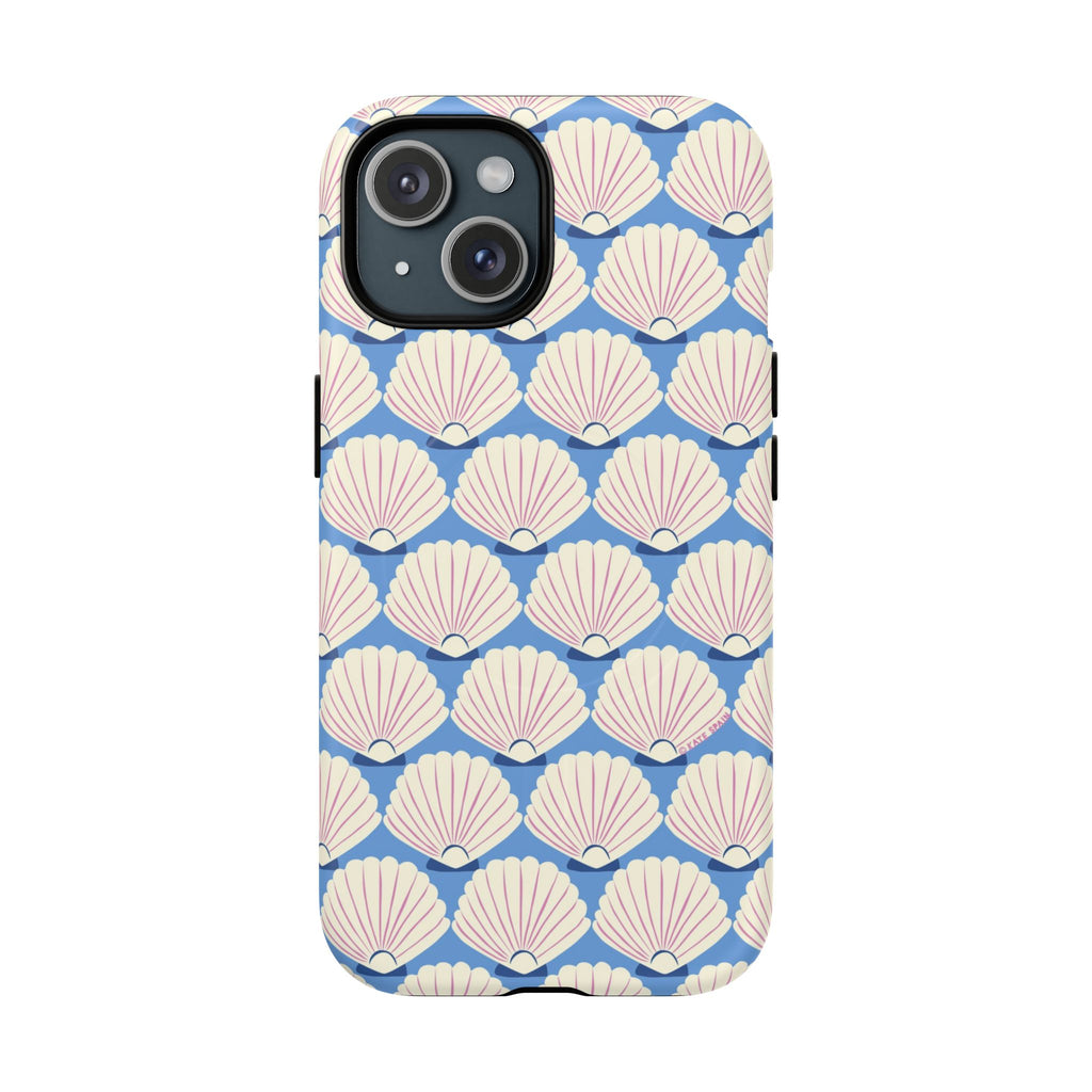 Seashells MagSafe iPhone 15 Case – Matte | periwinkle, cream, blush scallop shell print