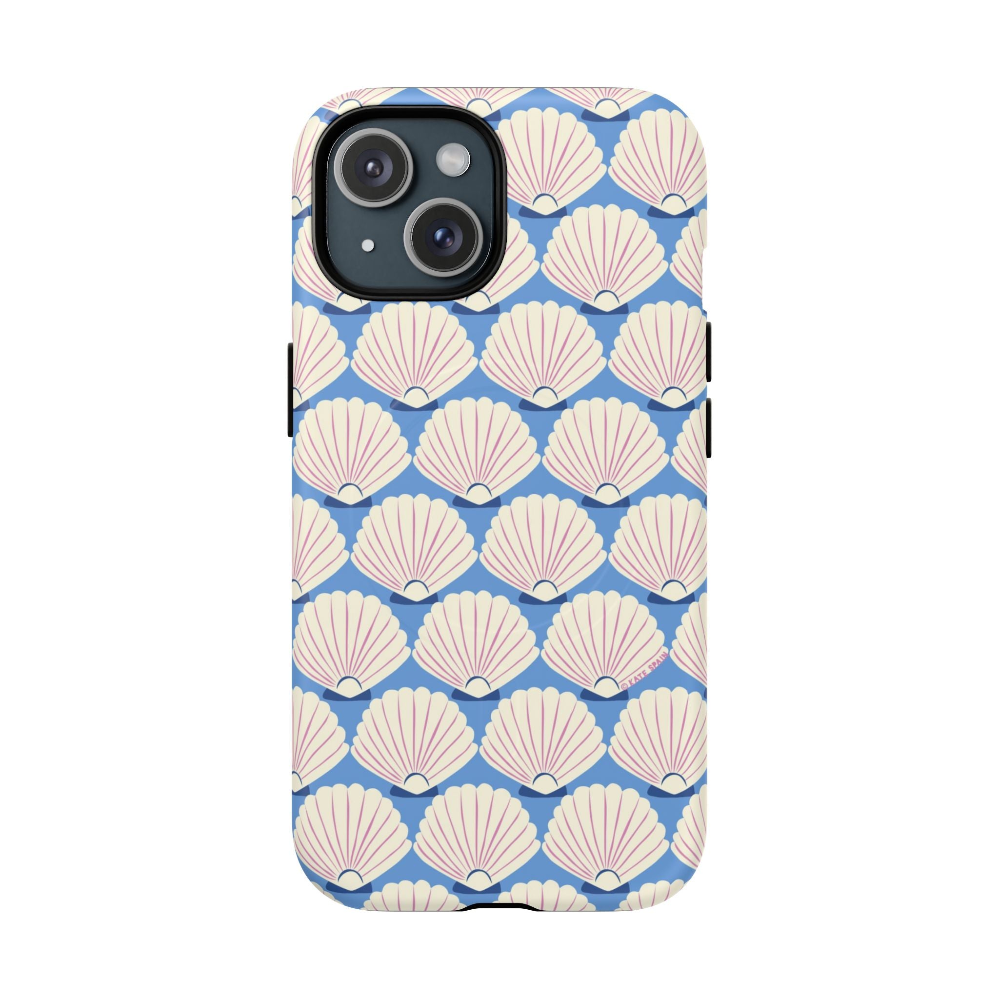 Seashells MagSafe iPhone 15 Case – Matte | periwinkle, cream, blush scallop shell print