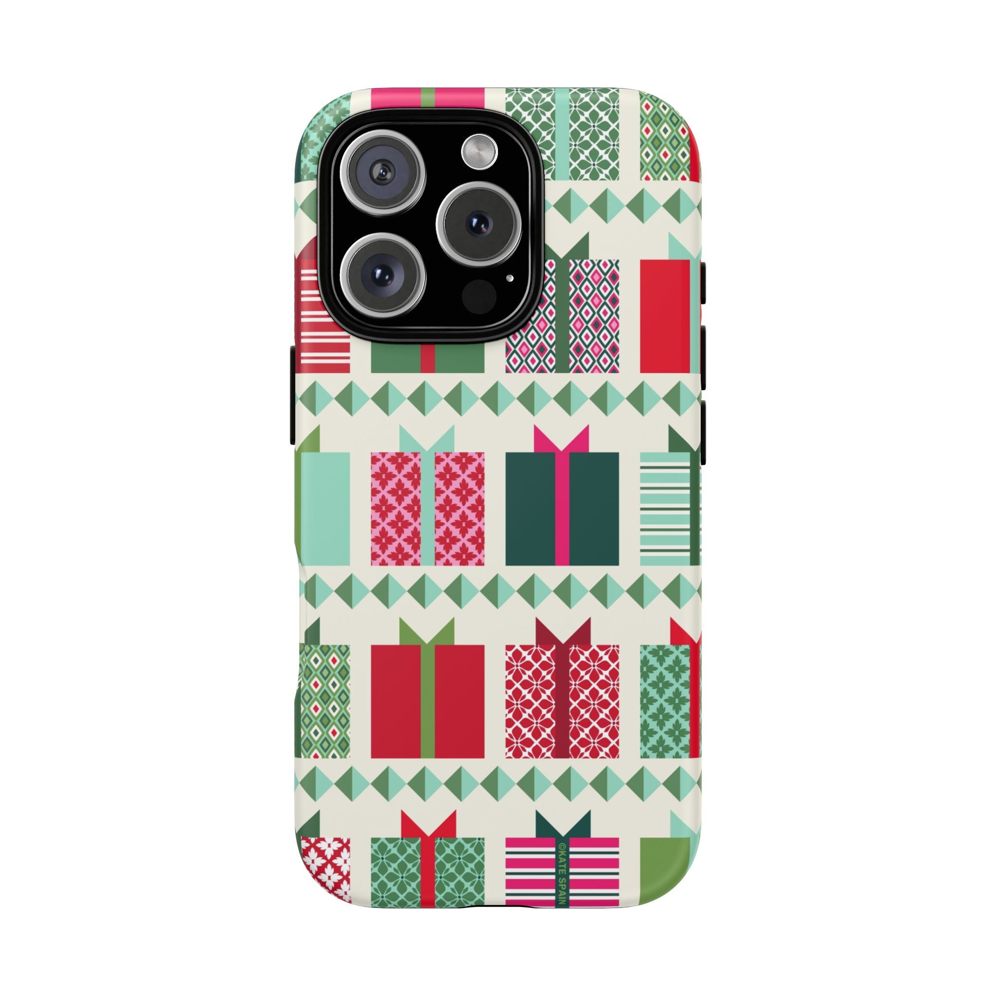 All Wrapped Up Tough iPhone 16 Pro Case – Matte | cream, red, pink, green, mint geometric gift wrap holiday print