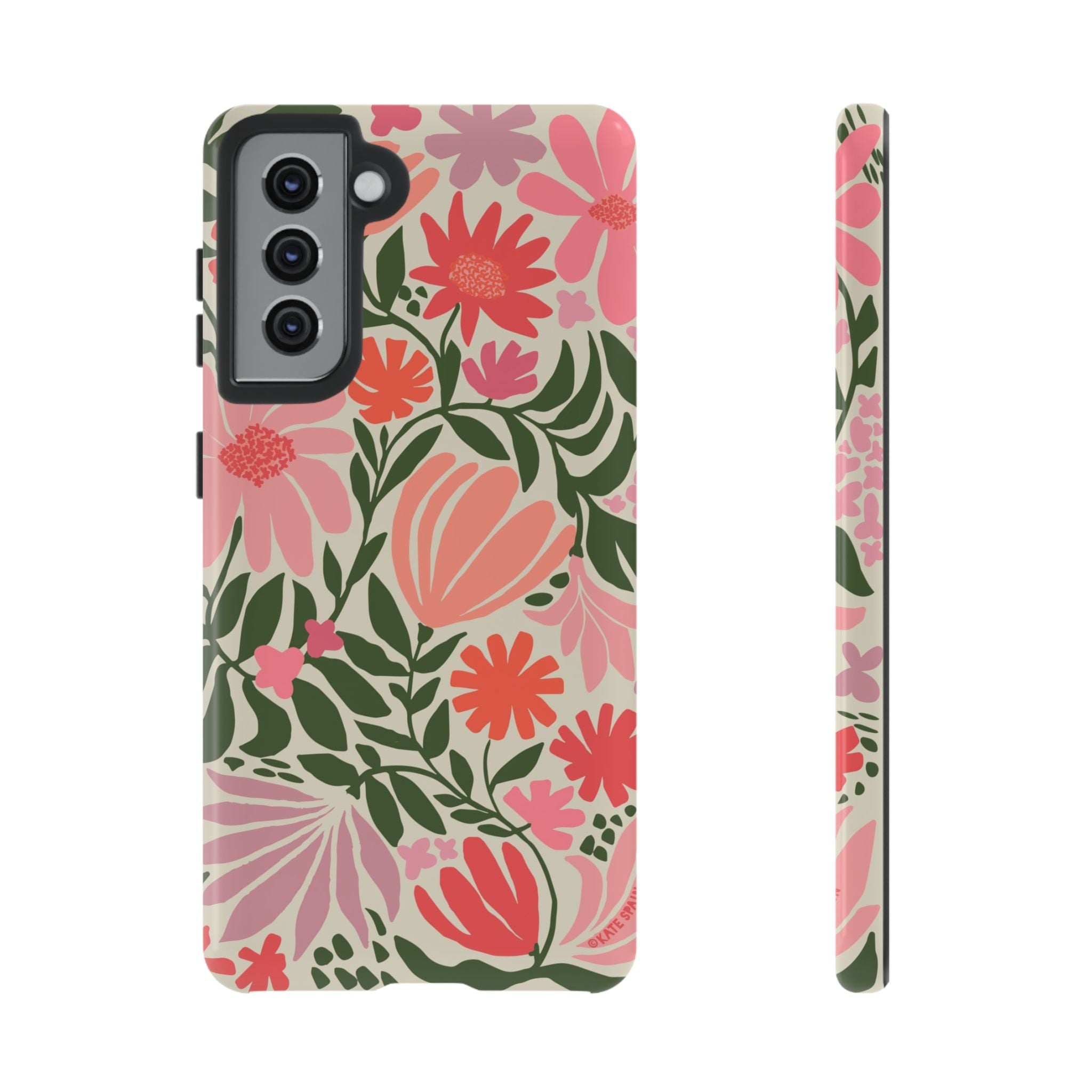 Luxury Botanica Samsung Galaxy S21 Case – Glossy | cream, coral, pink botanical wildflower print