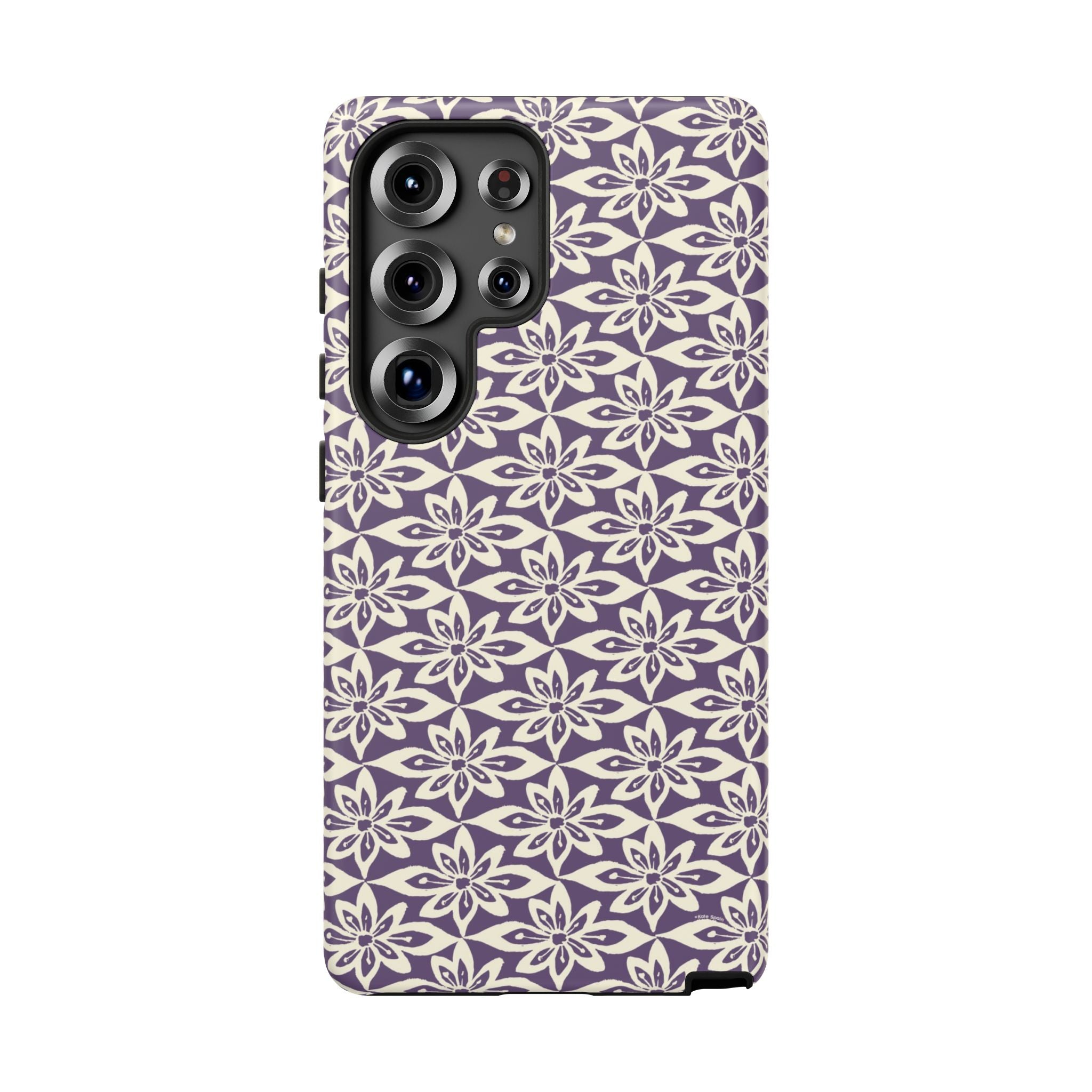 Lily Plum Samsung Galaxy S25 Ultra Matte case — graphic white lily print on rich violet — botanical phone case by Kate Spain