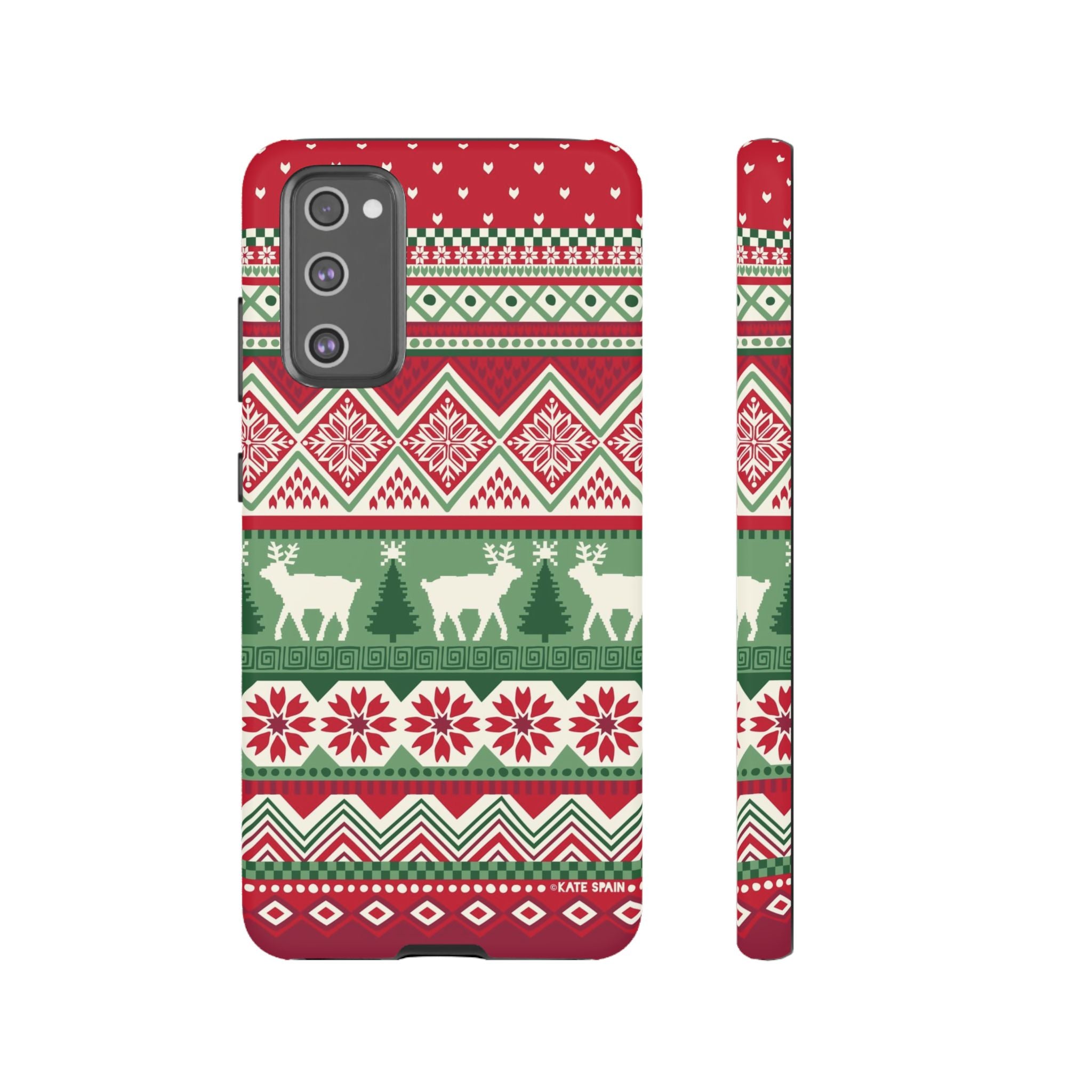 Luxury Telemark Samsung Galaxy S20 FE Case – Matte | red, green, cream Nordic fair isle reindeer print