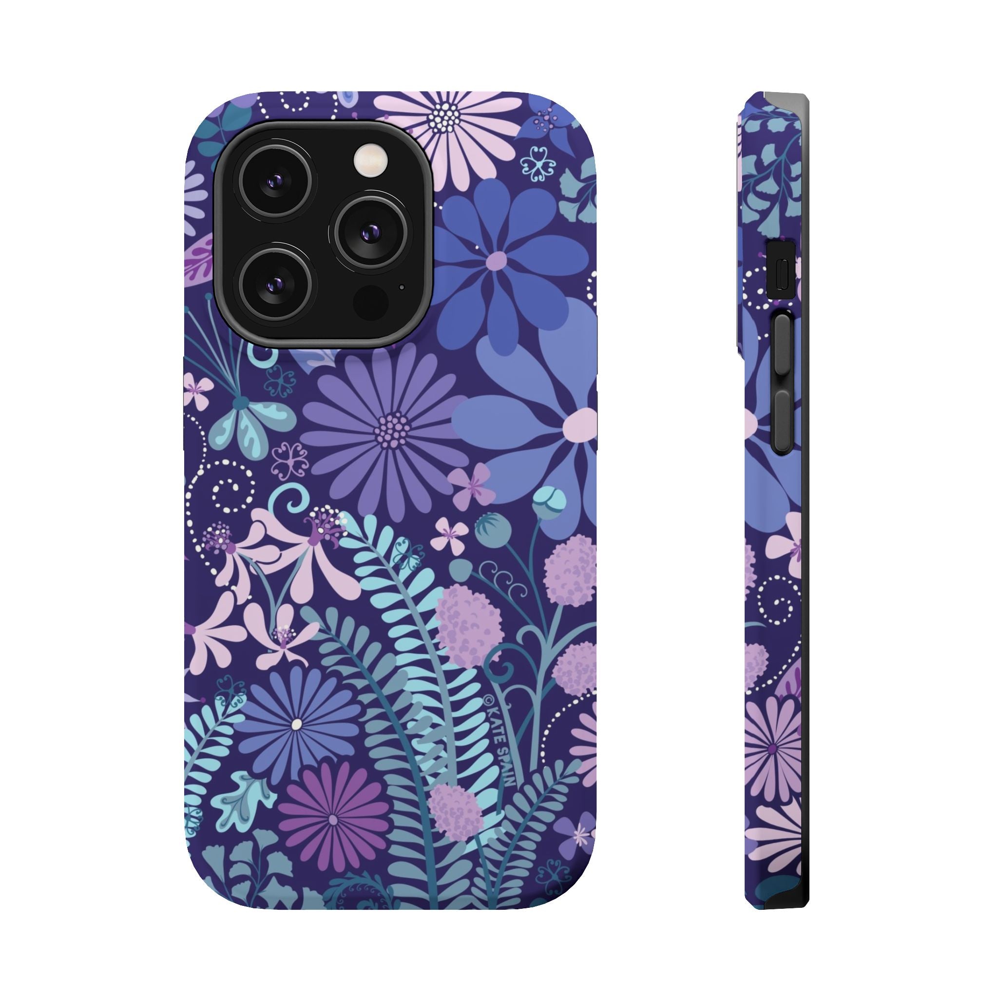 Luxury Terrain MagSafe iPhone 14 Pro Case – Matte | navy, purple, aqua botanical woodland floral print