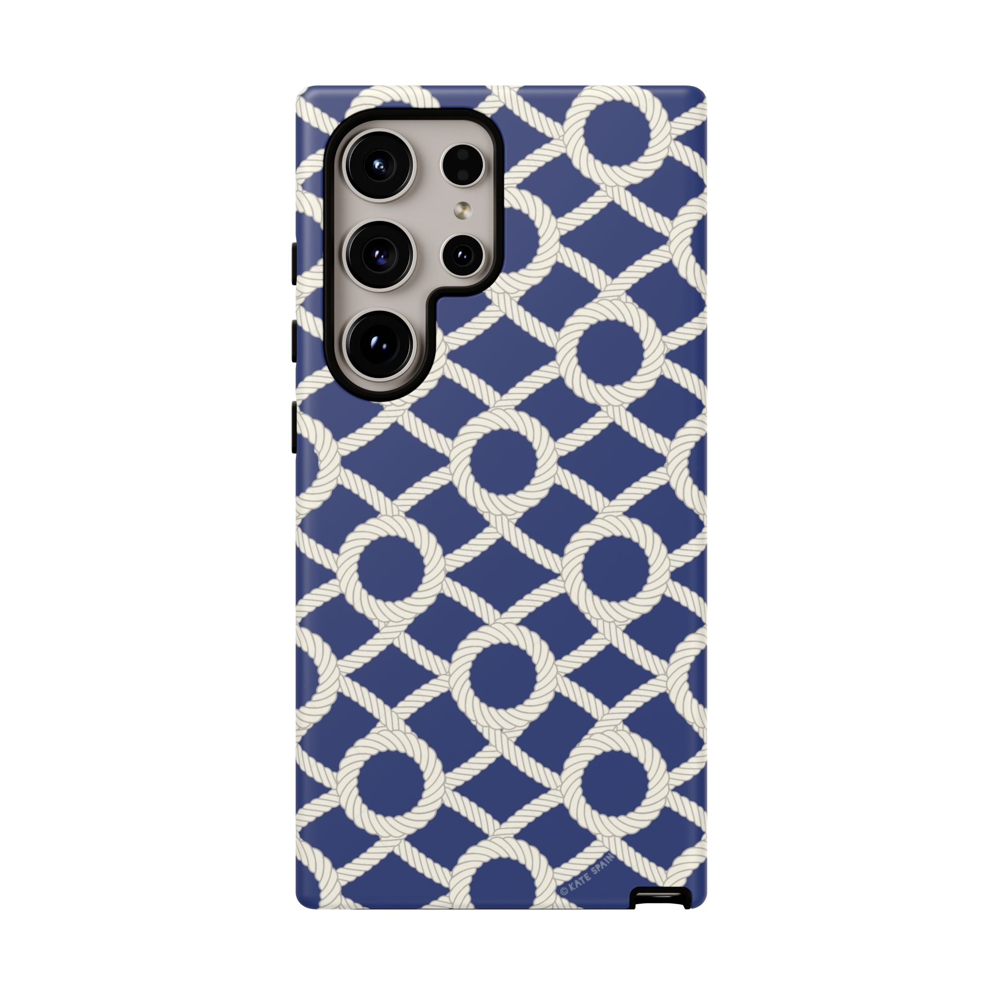 Luxury Sailor's Knot Samsung Galaxy S24 Ultra Case – Glossy | navy, cream nautical rope knot lattice print
