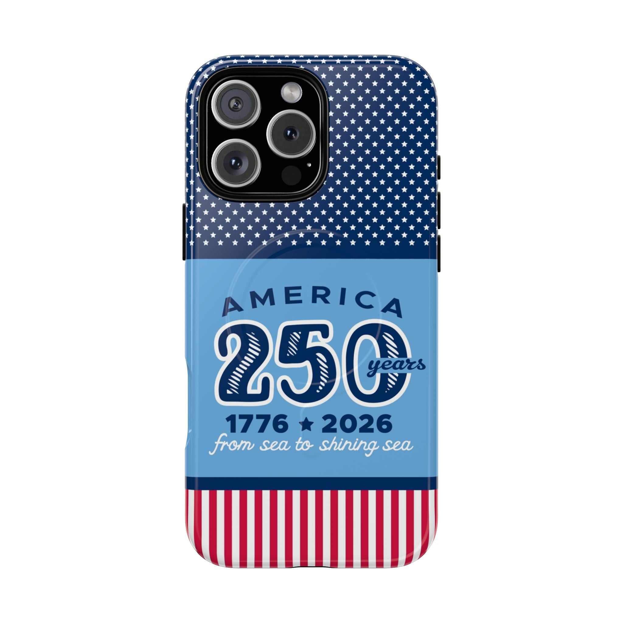Sea to Shining Sea MagSafe iPhone 16 Pro Max Case – Glossy | navy, sky blue, red, white American stars & stripes 250th anniversary print