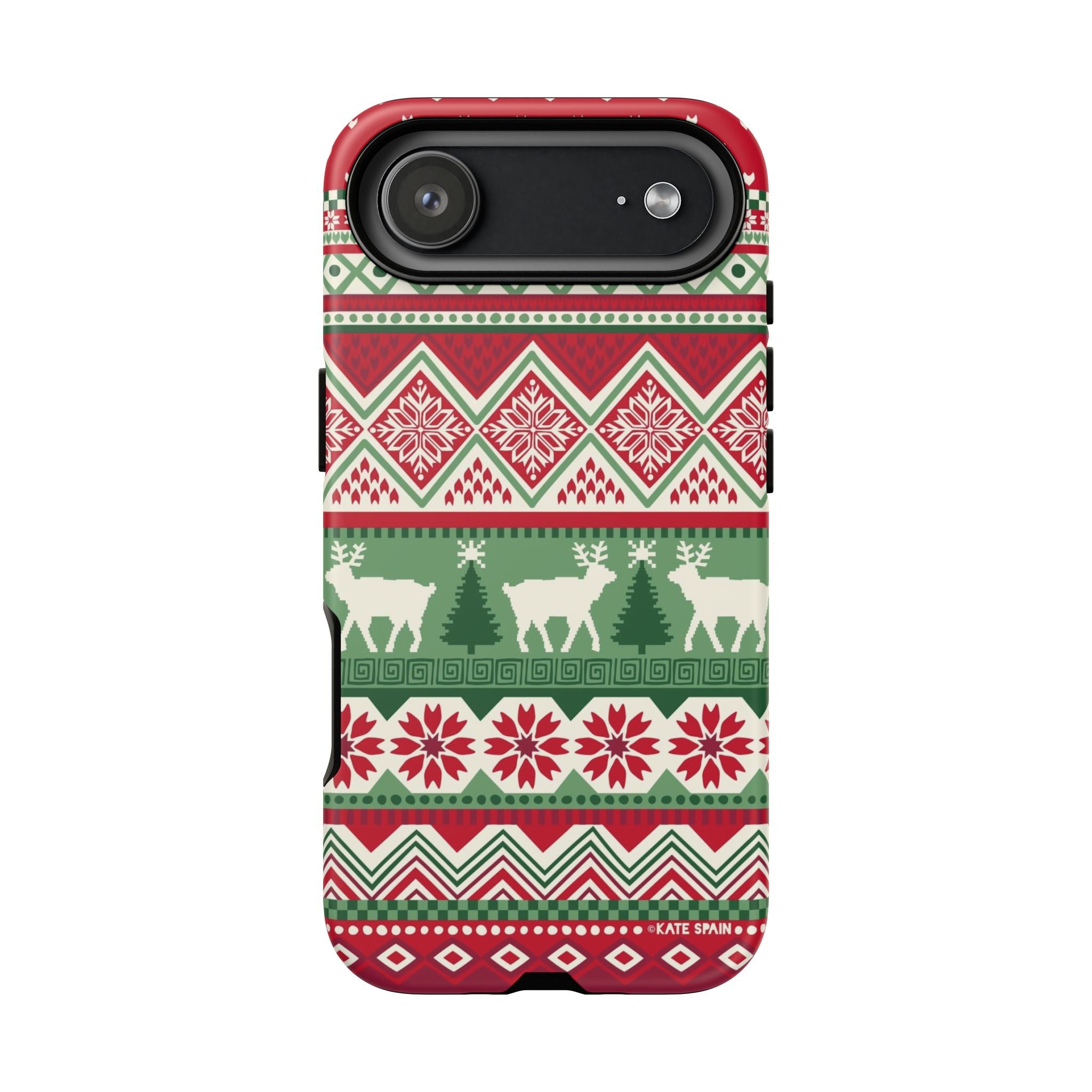 Telemark Tough iPhone 17 Air Case – Matte | red, green, cream fair isle reindeer Nordic print