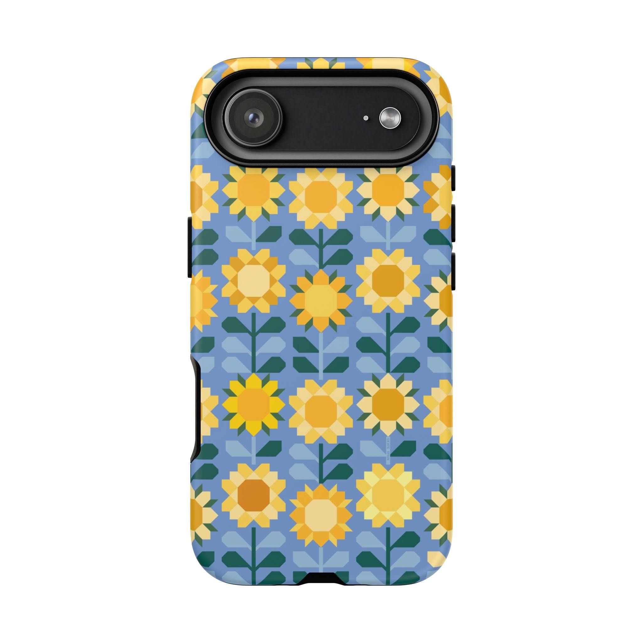 Sunflowers Tough iPhone 17 Air Case – Matte | blue, yellow, gold geometric sunflower print