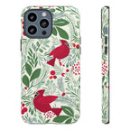 Birds and Berries Tough iPhone 13 Pro Max Case – Matte | cream, red, green botanical cardinal berry print