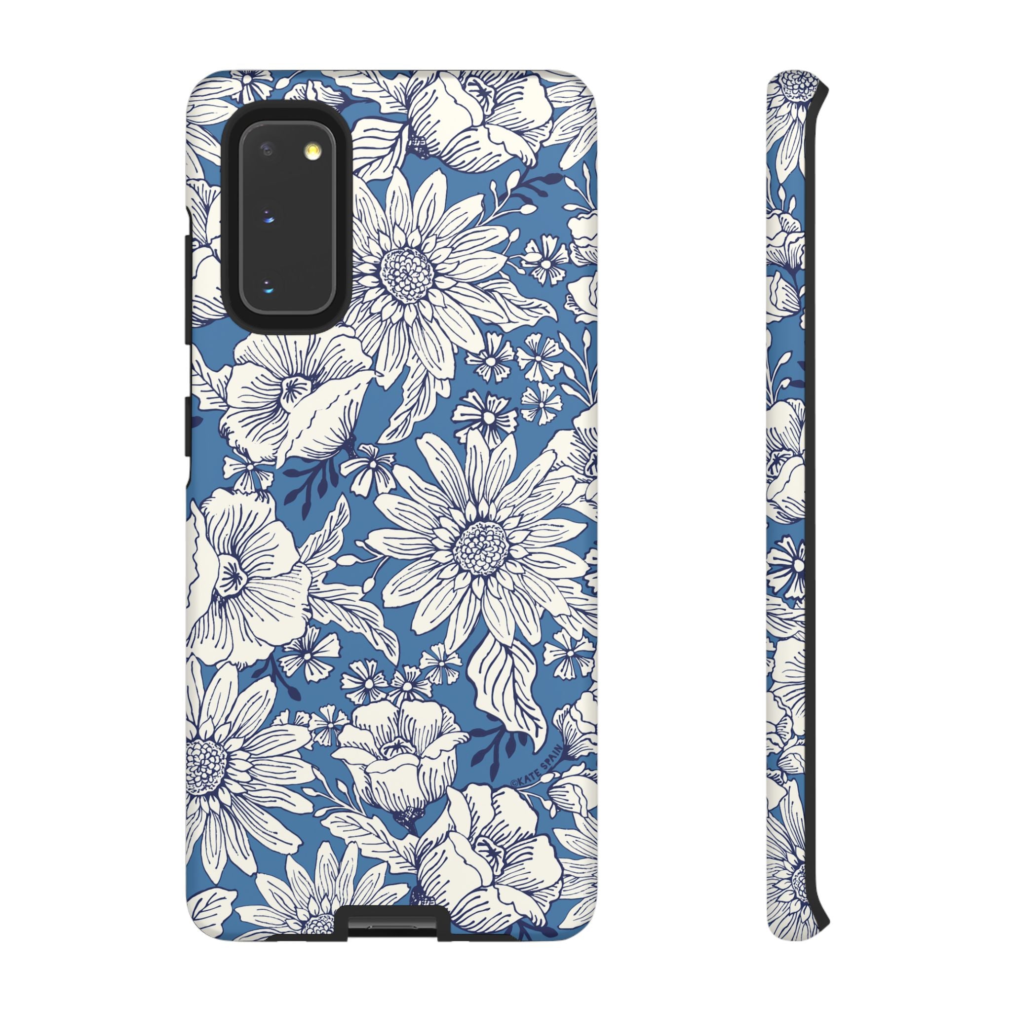 Luxury Jardin Samsung Galaxy S20 Case – Matte | steel blue, white botanical daisy floral print