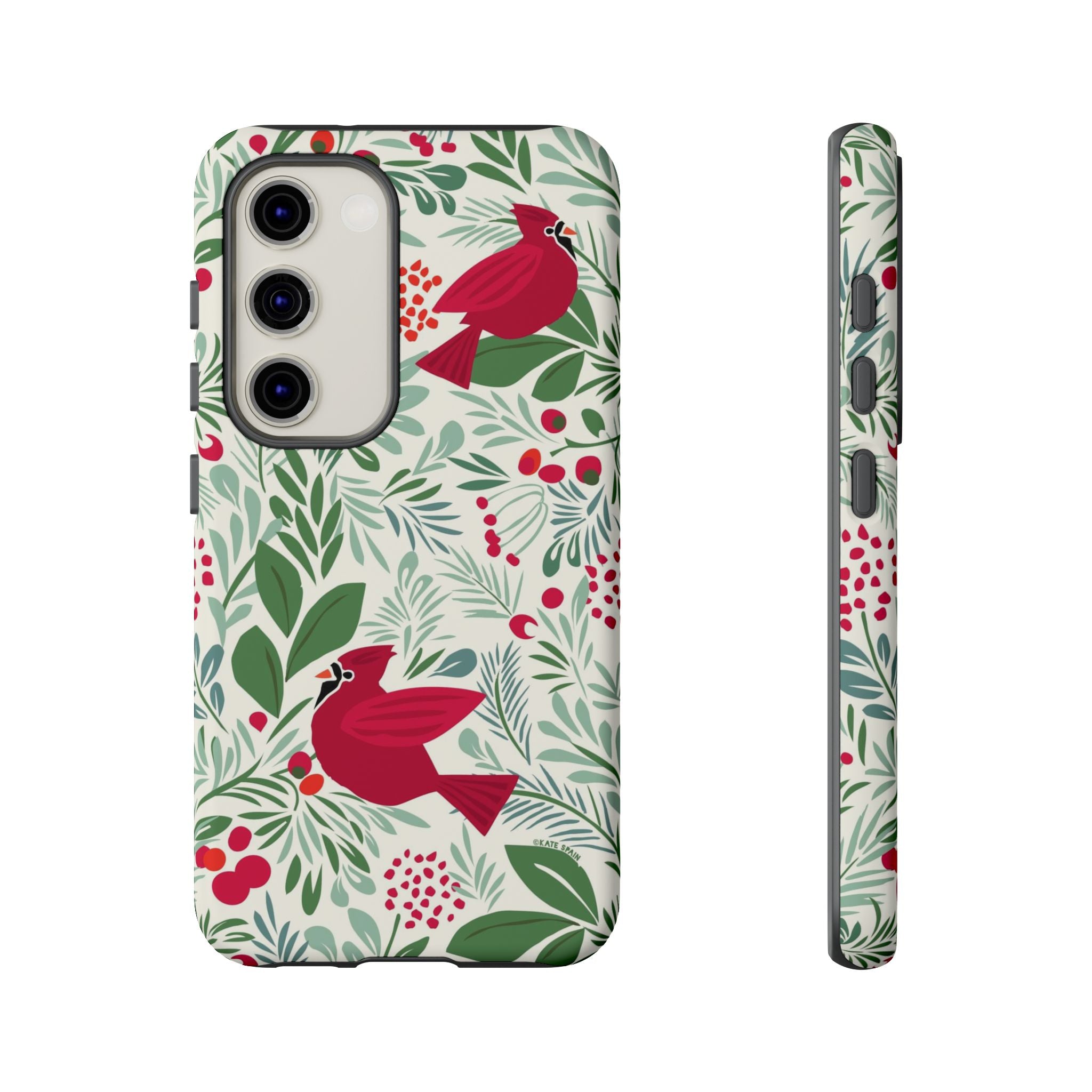 Birds and Berries Samsung Galaxy S23 Case – Matte | cream, red, green botanical cardinal berry print