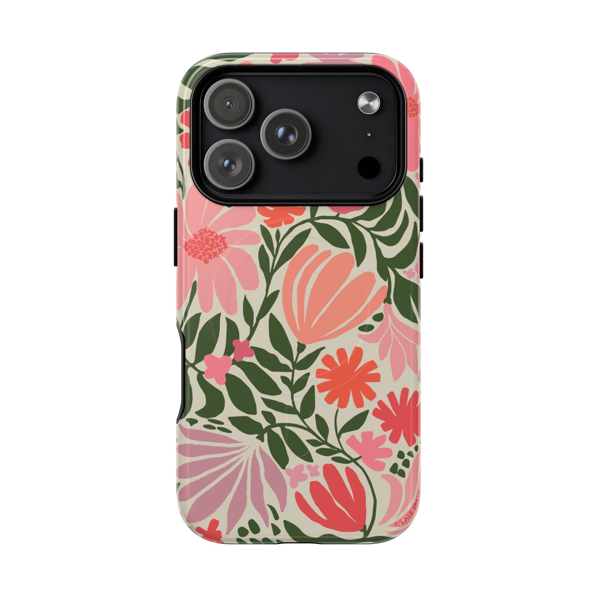 Botanica MagSafe iPhone 17 Pro Case – Glossy | coral, pink, sage green botanical wildflower print