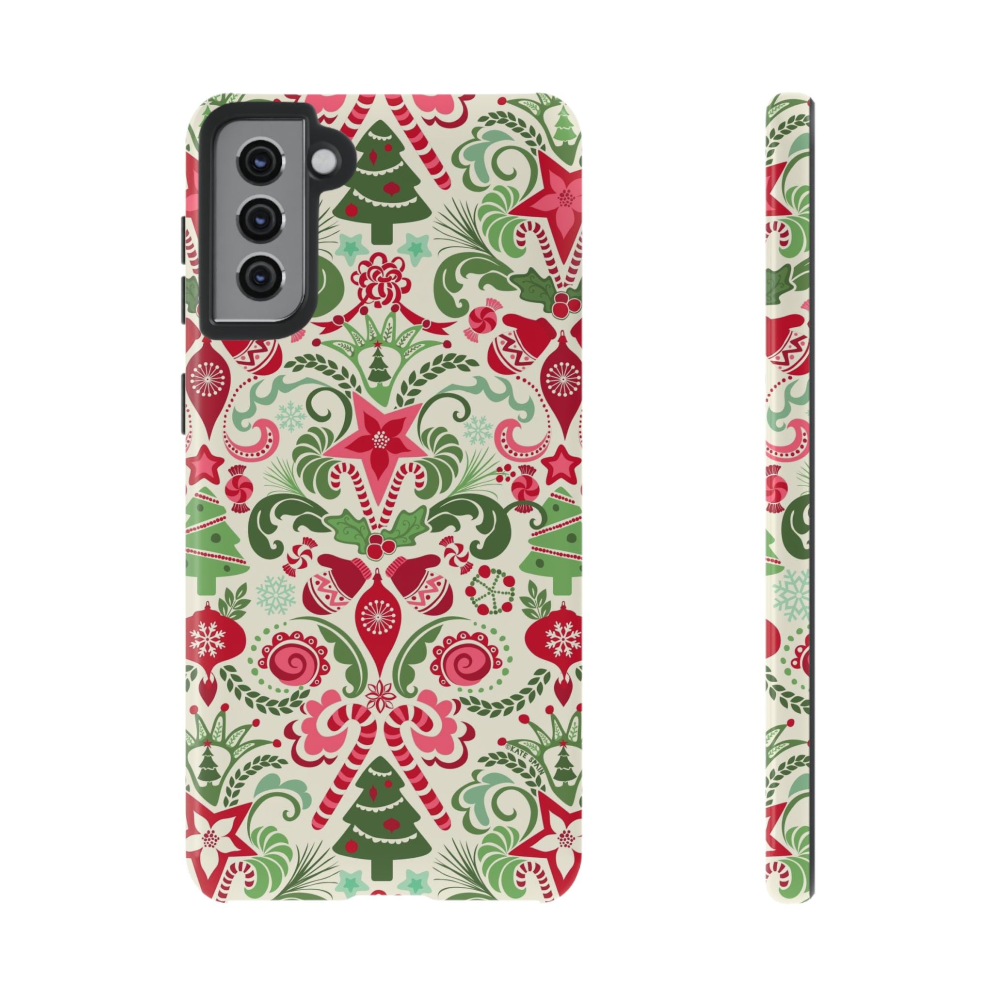 Luxury Wonderland Samsung Galaxy S21 Plus Case – Glossy | cream, red, green ornate damask Christmas floral print