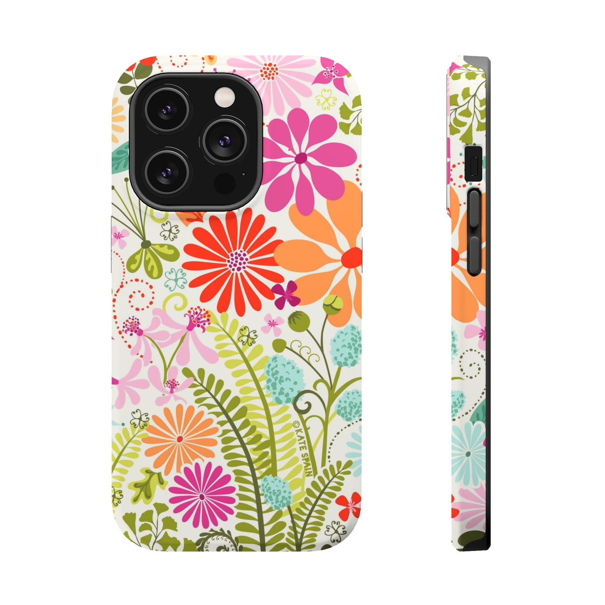 Luxury Terrain MagSafe iPhone 13 Mini Case – Matte | white, magenta, coral botanical woodland floral print