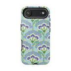 Lantern Flower Tough iPhone 17 Air Case – Glossy | aqua, periwinkle, green botanical lantern floral print