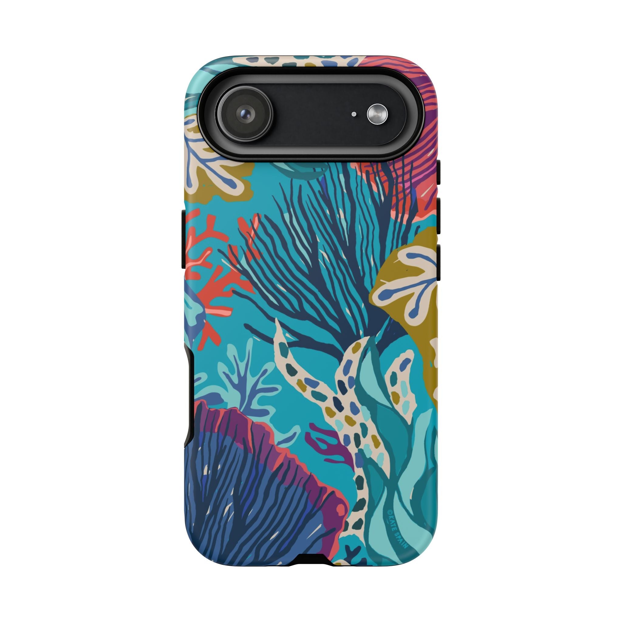Reef Tough iPhone 17 Air Case – Matte | teal, coral, navy, purple botanical coral reef print