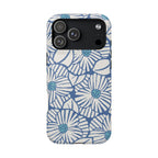 Calendula MagSafe iPhone 17 Pro Max Case – Glossy | slate blue, cream, teal kimono botanical print