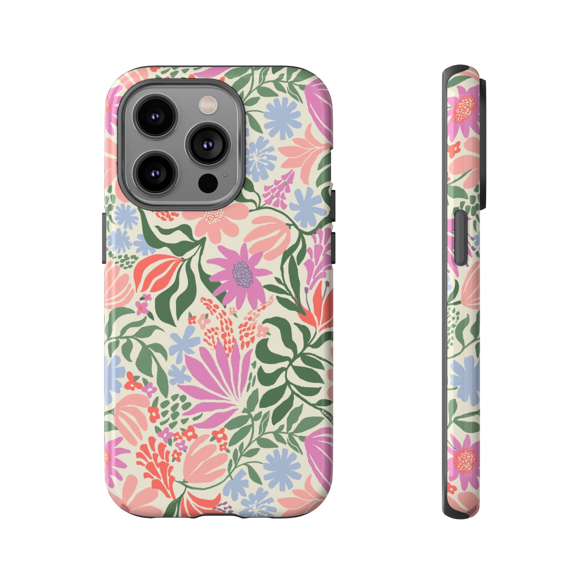 Botanica Pastel Tough iPhone 14 Pro Case – Glossy | blush, lavender, sage pastel botanical wildflower print