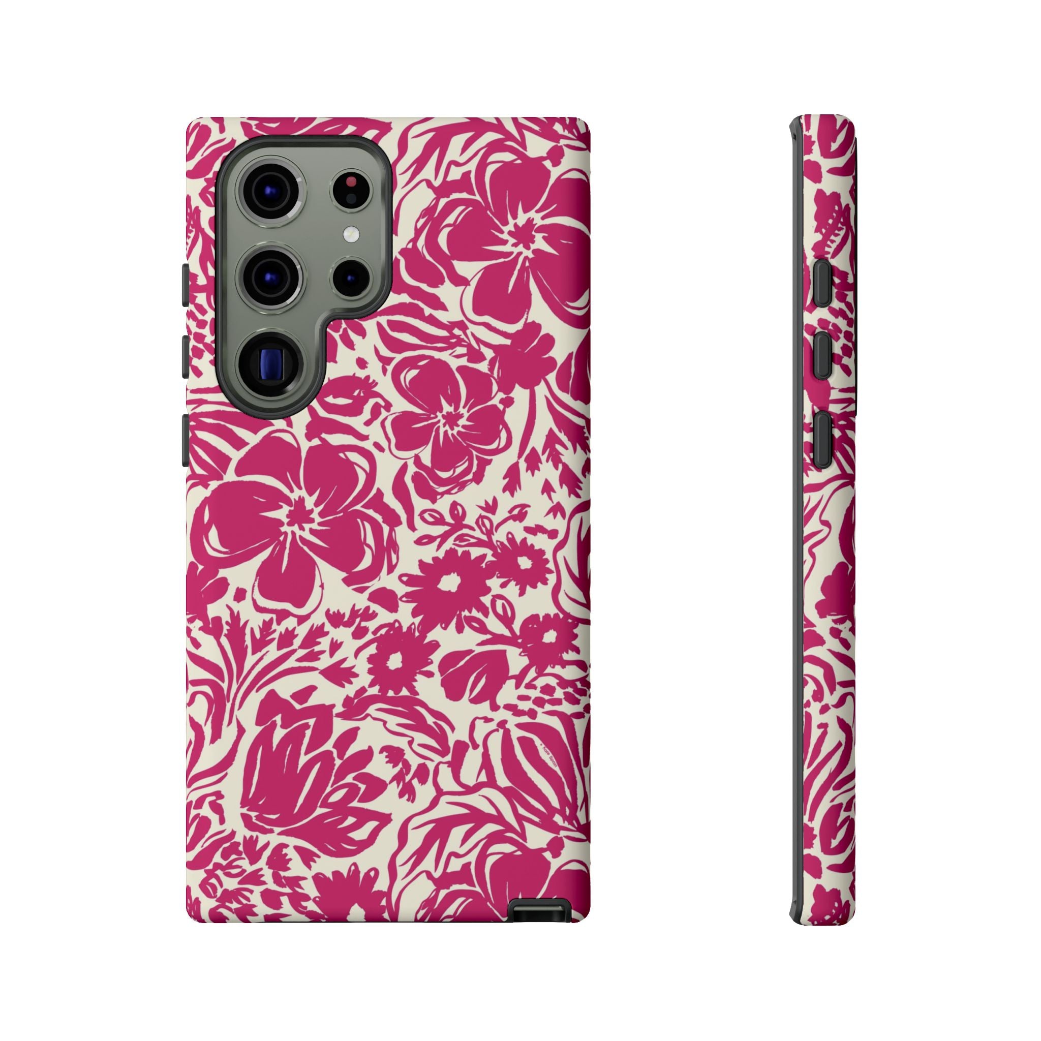 Rhapsody Bright Pink Samsung Galaxy S23 Ultra Matte case — bold magenta floral print on cream by Kate Spain