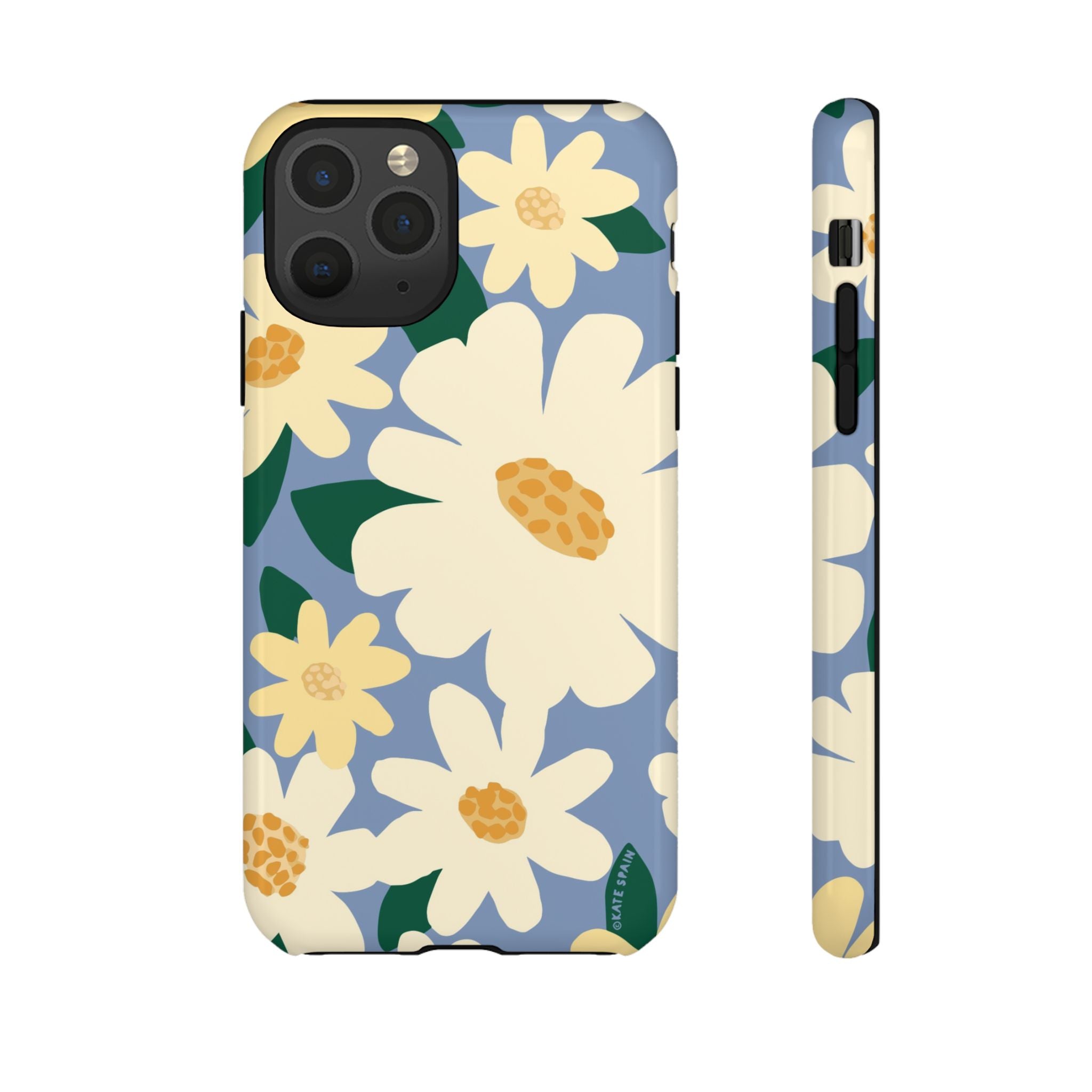Chamomile Tough iPhone 11 Pro Case – Glossy | periwinkle, cream, yellow botanical daisy floral print