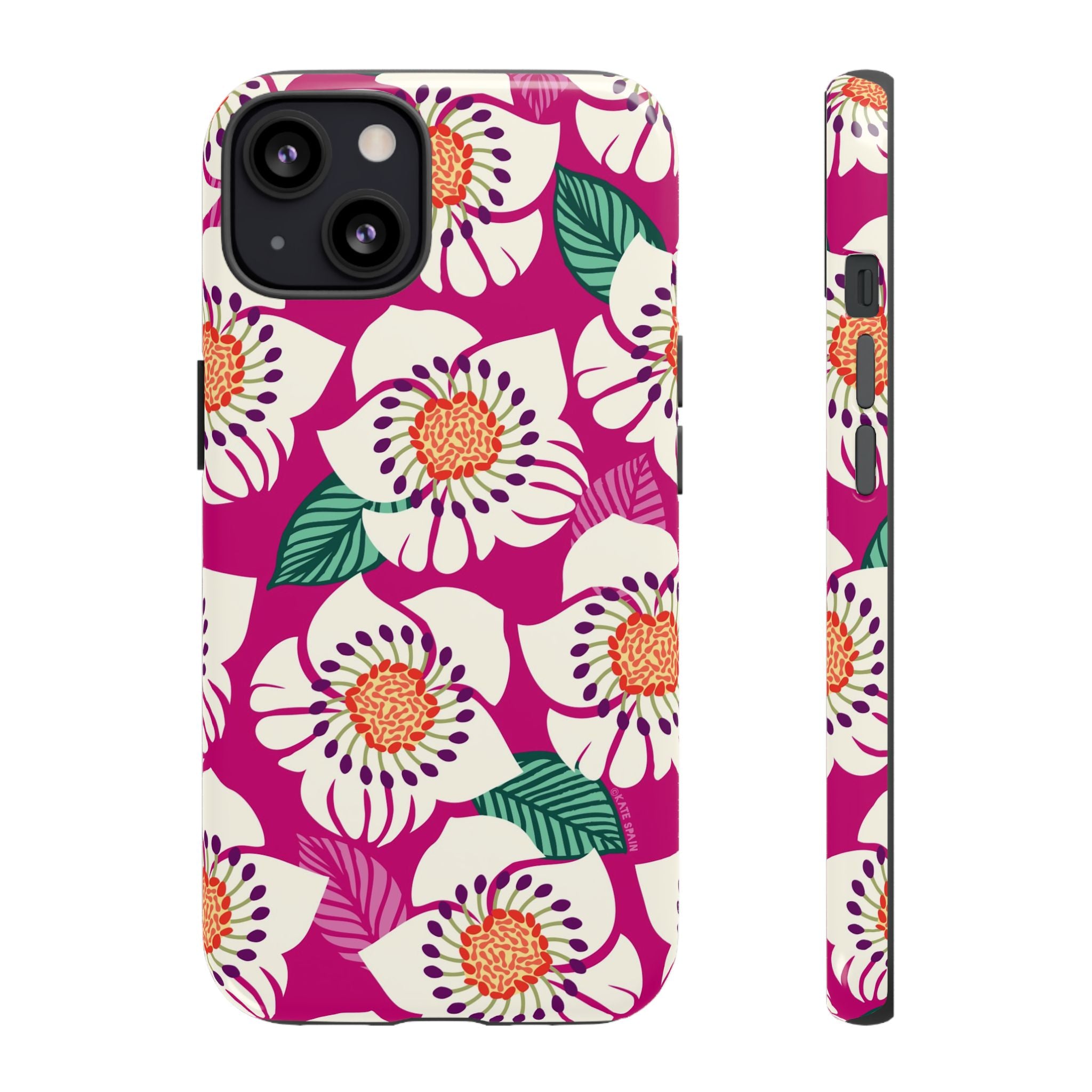 Panache Rose Tough iPhone 13 Case – Matte | berry, cream white, peach anemone floral print