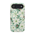 Gardenia MagSafe iPhone 17 Air Case – Glossy | light blue, white, green, red gardenia botanical print MagSafe compatible, dual-layer protection