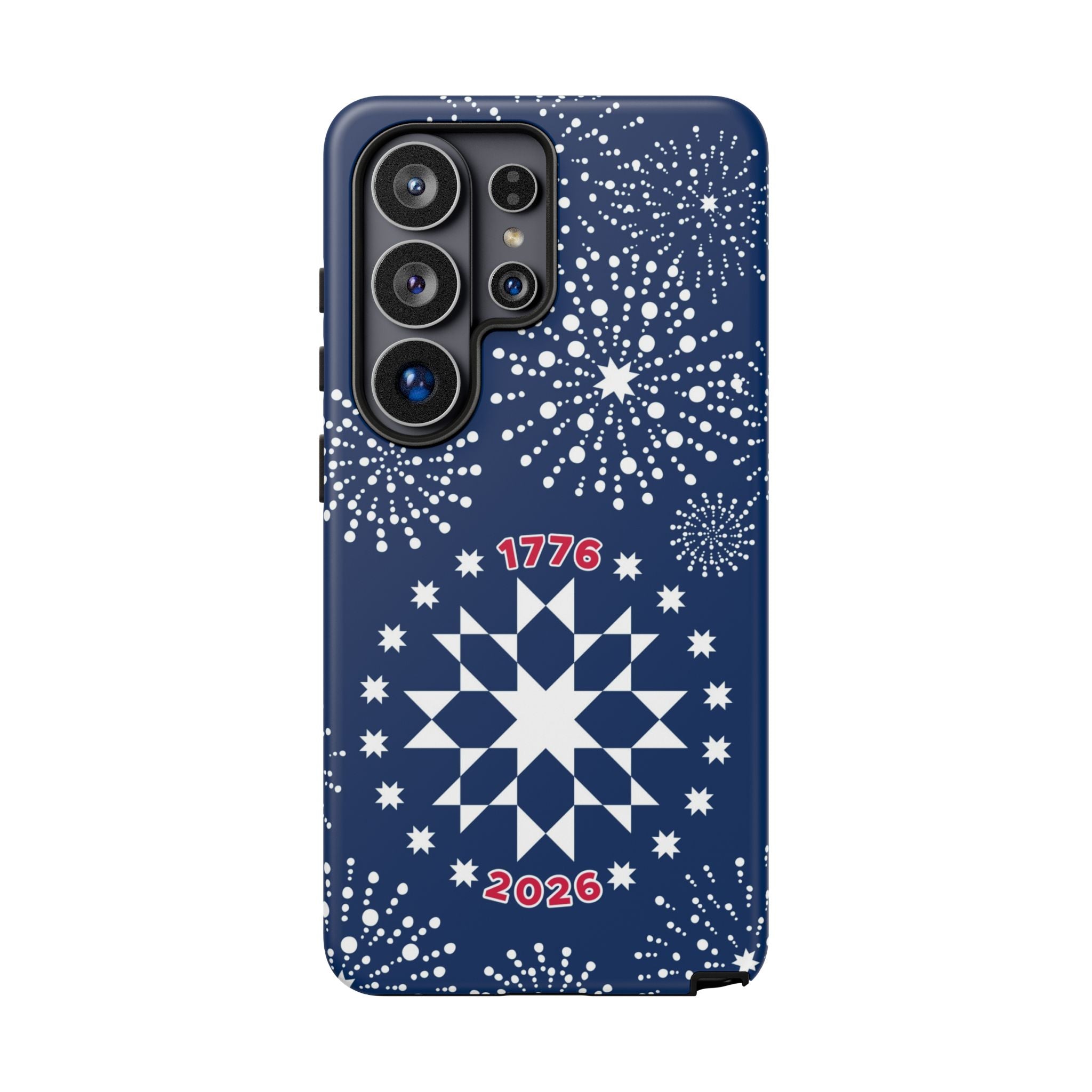 250th Fireworks Samsung Galaxy S26 Ultra Case – Matte | navy, white patriotic star quilt fireworks print