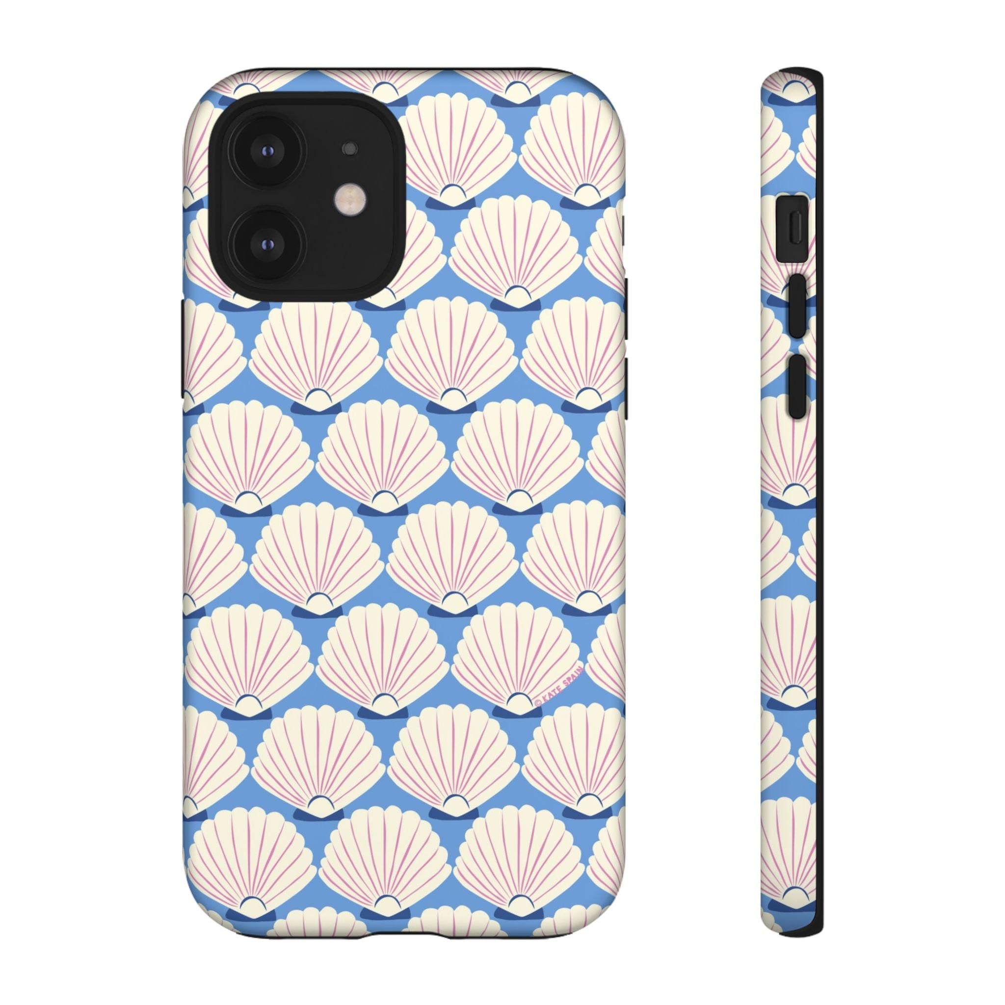 Seashells Tough iPhone 12 Case – Matte | periwinkle, cream, blush scallop shell print