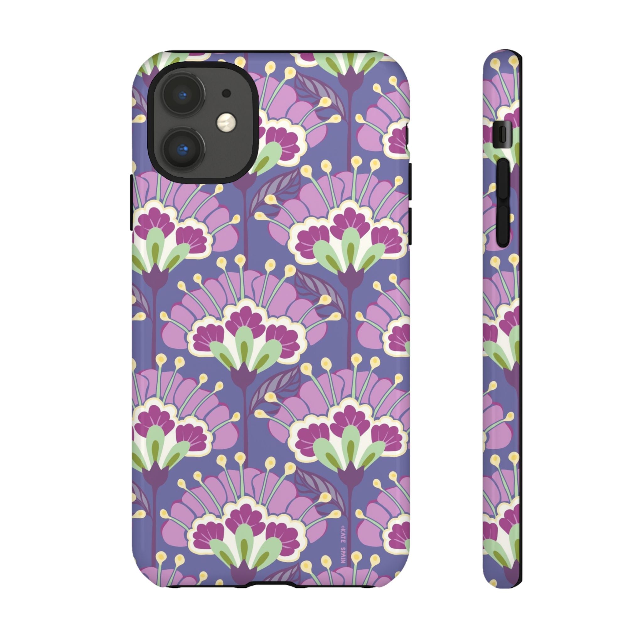 Lantern Flower Tough iPhone 11 Case – Glossy | periwinkle, purple, mauve, sage botanical lantern floral print