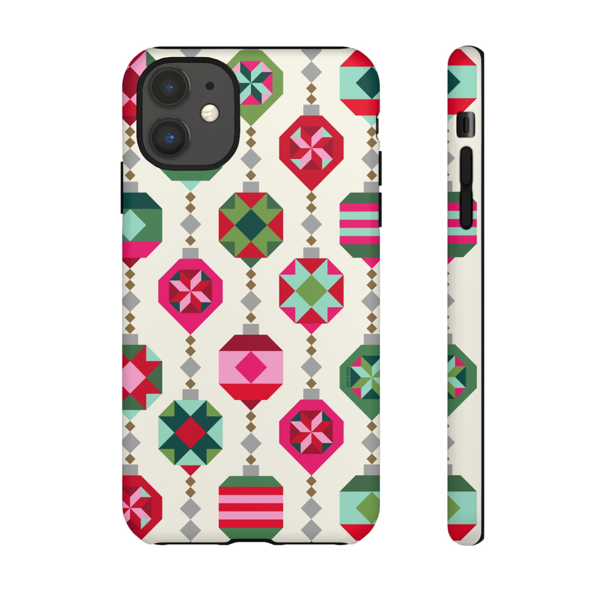 Felicity Ornaments Tough iPhone 11 Case – Matte | cream, red, pink, green, mint geometric quilted ornament print