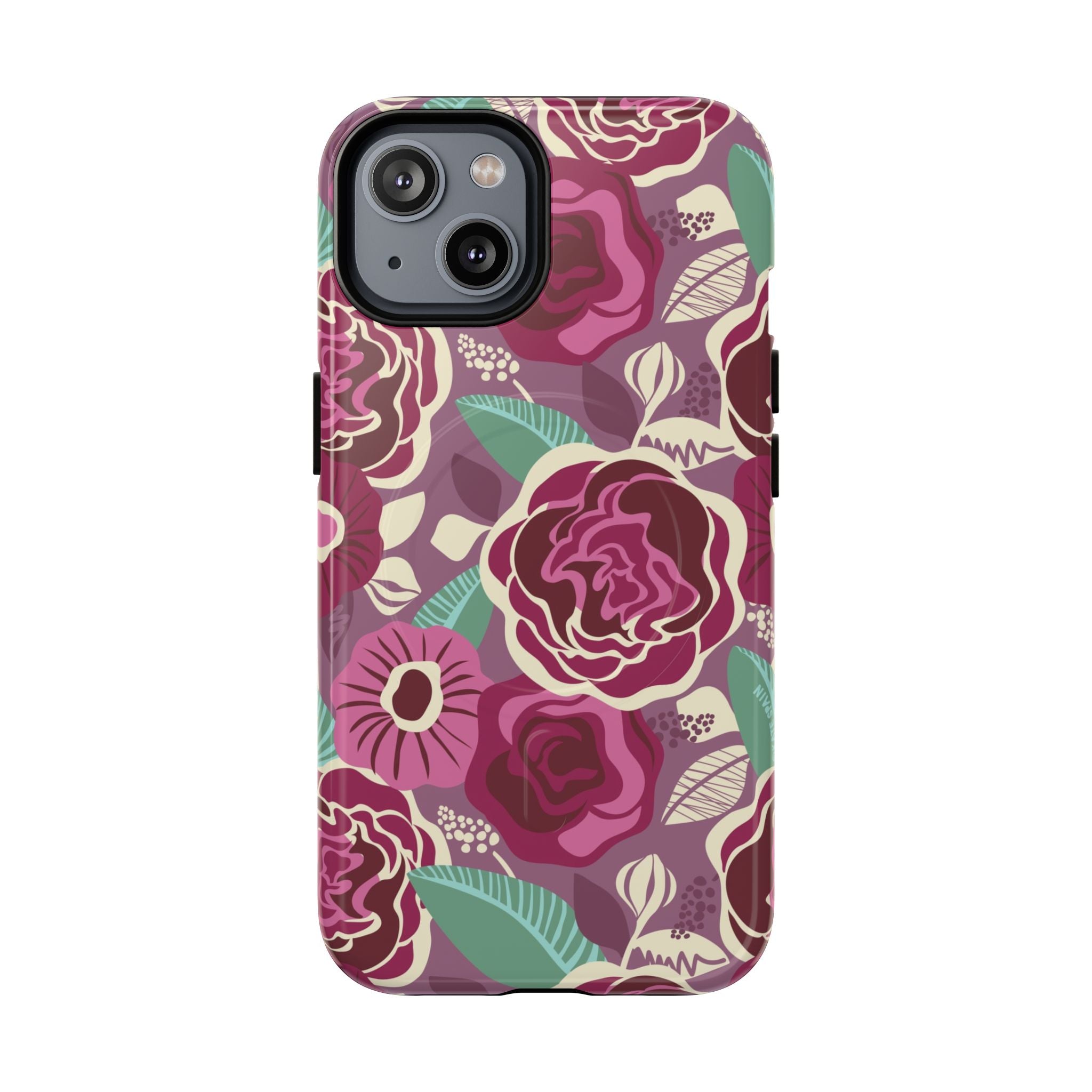 Luxury Tea Rose Burgundy MagSafe iPhone 14 Case – Glossy | burgundy, magenta, plum botanical rose floral print