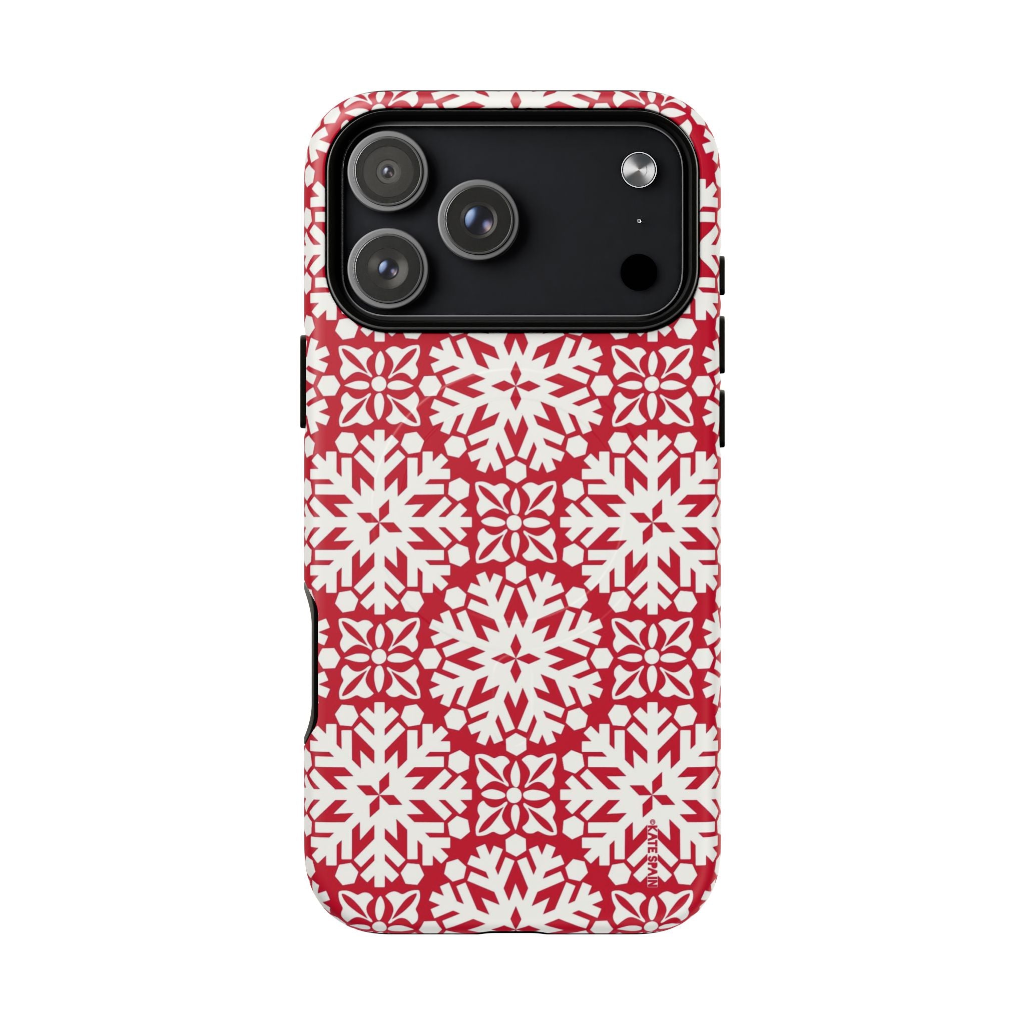Flurry MagSafe iPhone 17 Pro Max Case – Matte | red and cream geometric snowflake tile print
