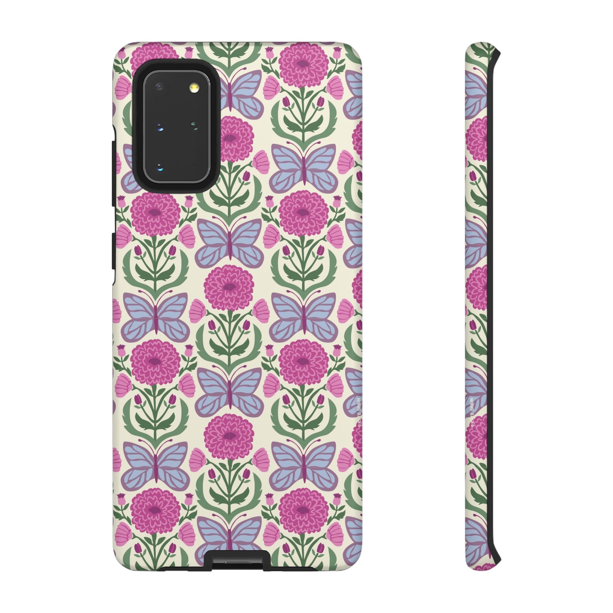Luxury Butterfly Samsung Galaxy S20+ Case – Matte | cream, magenta, periwinkle butterfly floral print