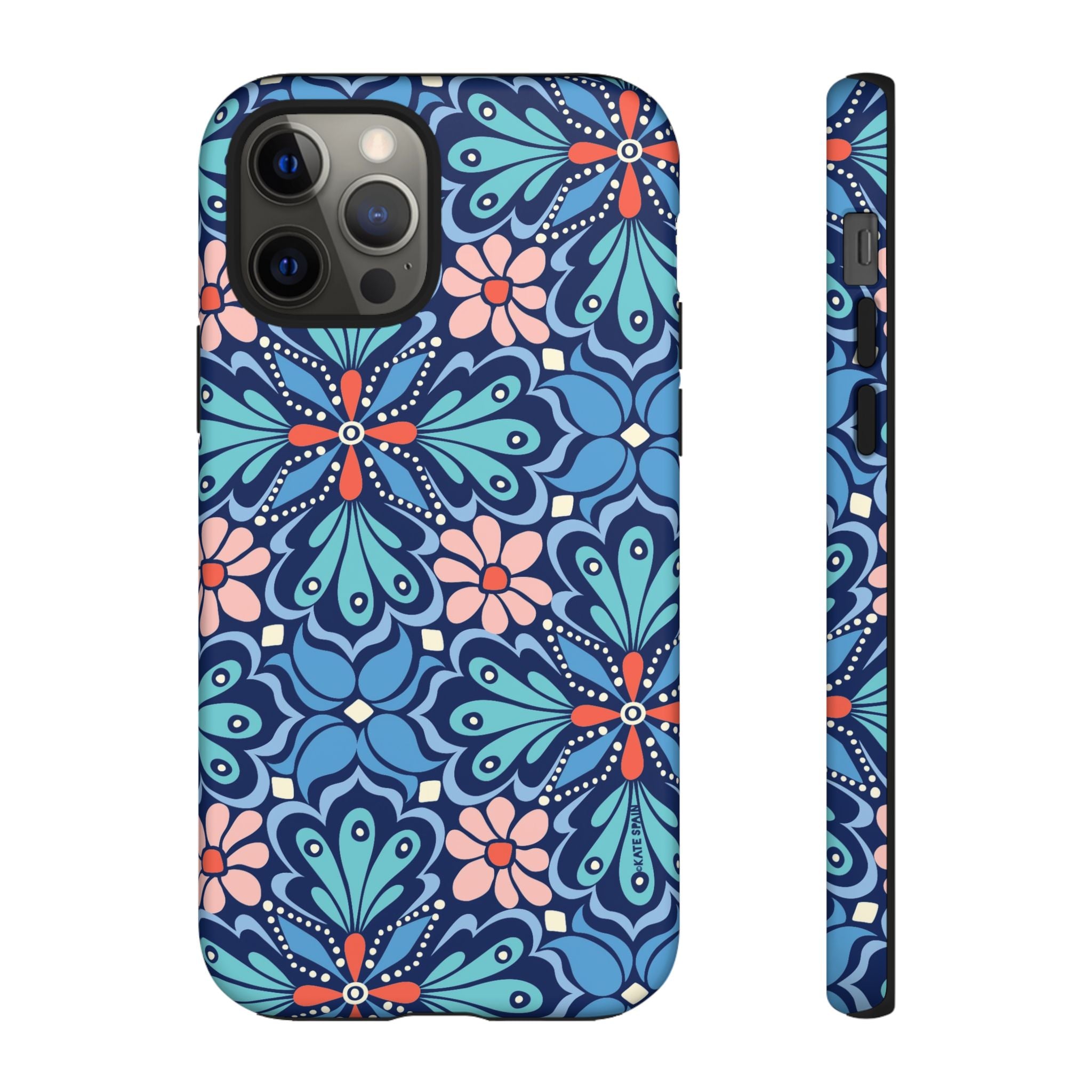 Bolero Tough iPhone 12 Pro Case – Matte | navy, cobalt, blush geometric medallion floral print