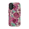 Tea Rose Burgundy Tough iPhone 17 Case – Glossy | burgundy, magenta, plum botanical rose floral print