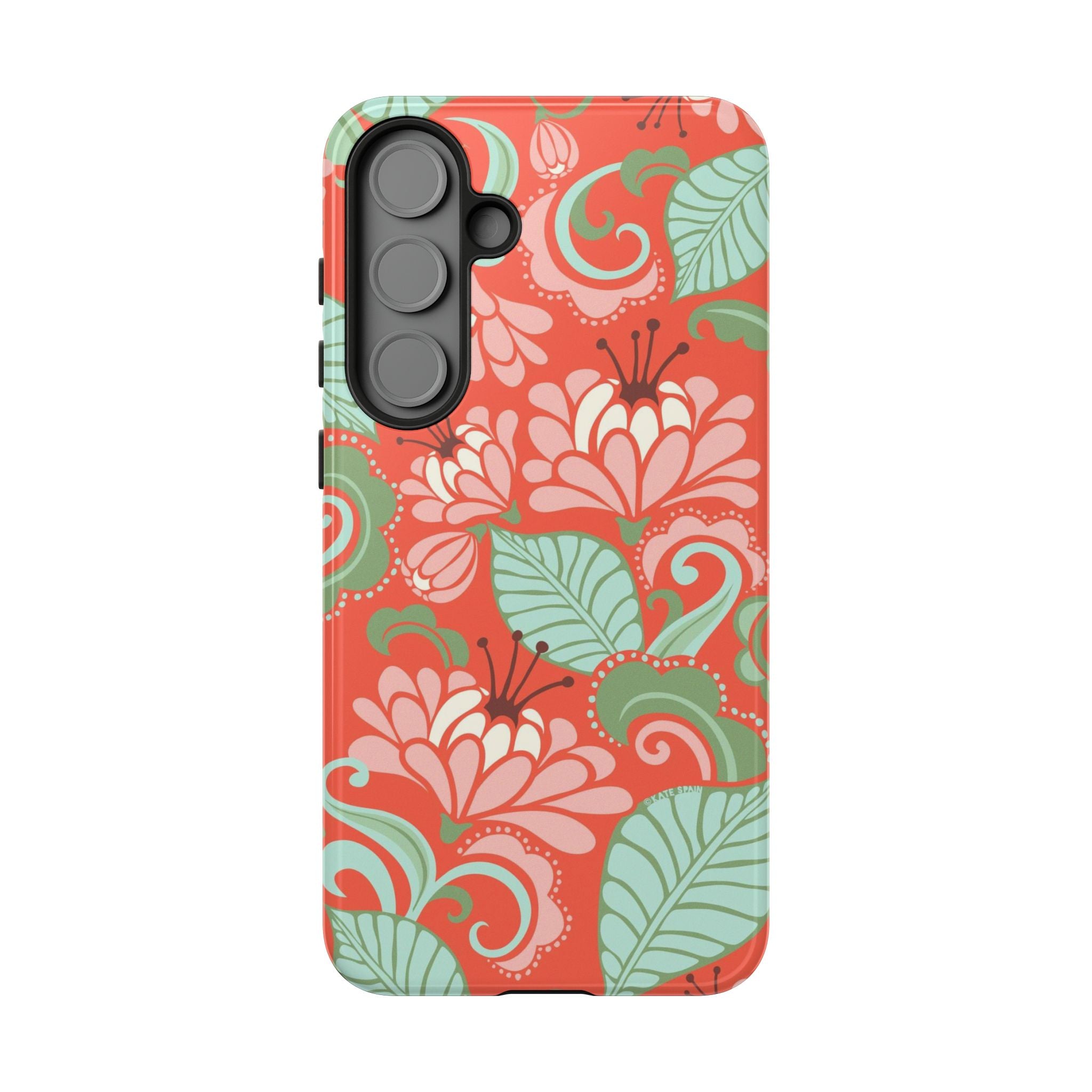 Designer Sarabande Samsung Galaxy S25 Plus Case – Glossy | coral, blush, mint tropical floral print