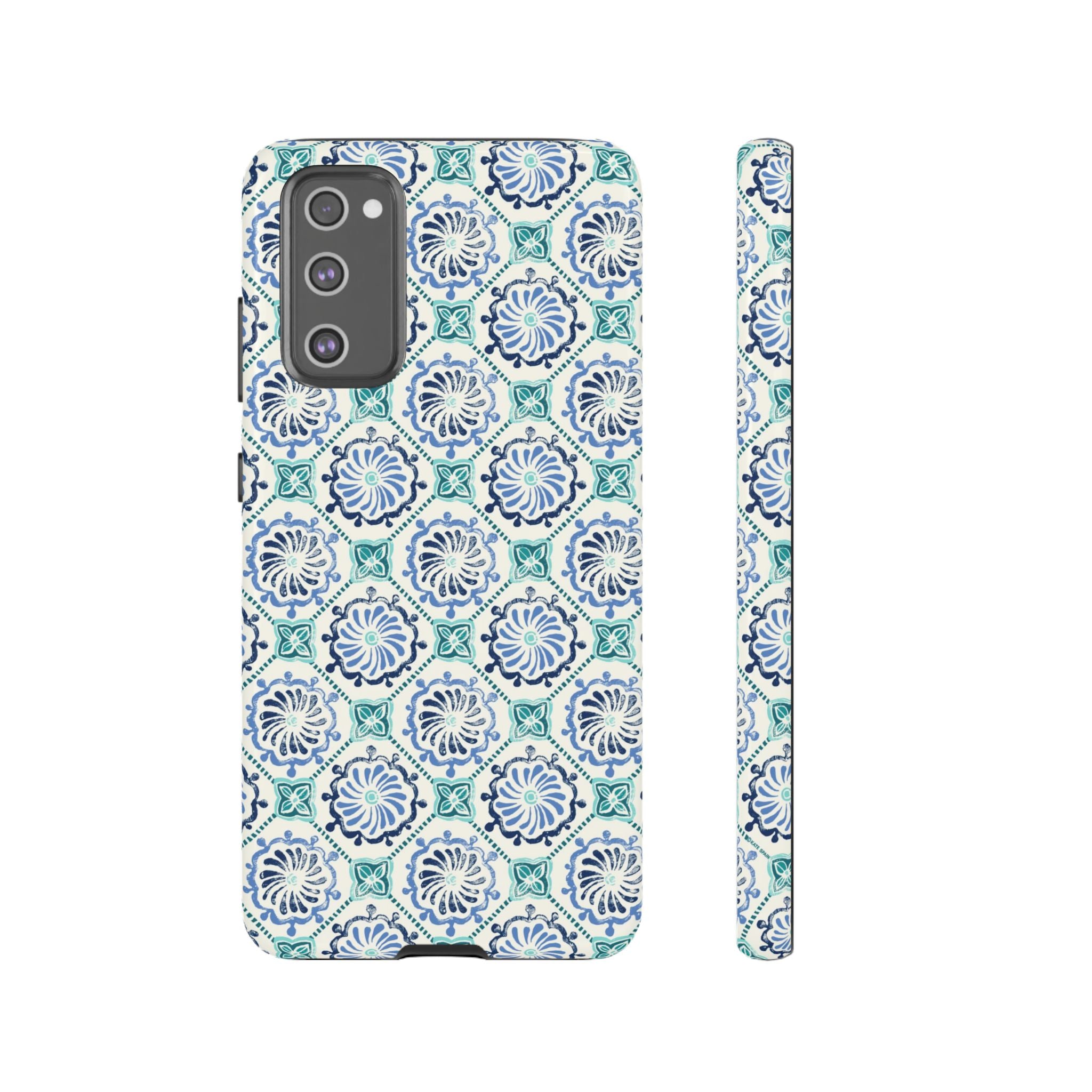 Horizon Blue Tile Samsung Galaxy S20 FE Case – Glossy | blue, turquoise, cream white dual-layer protection