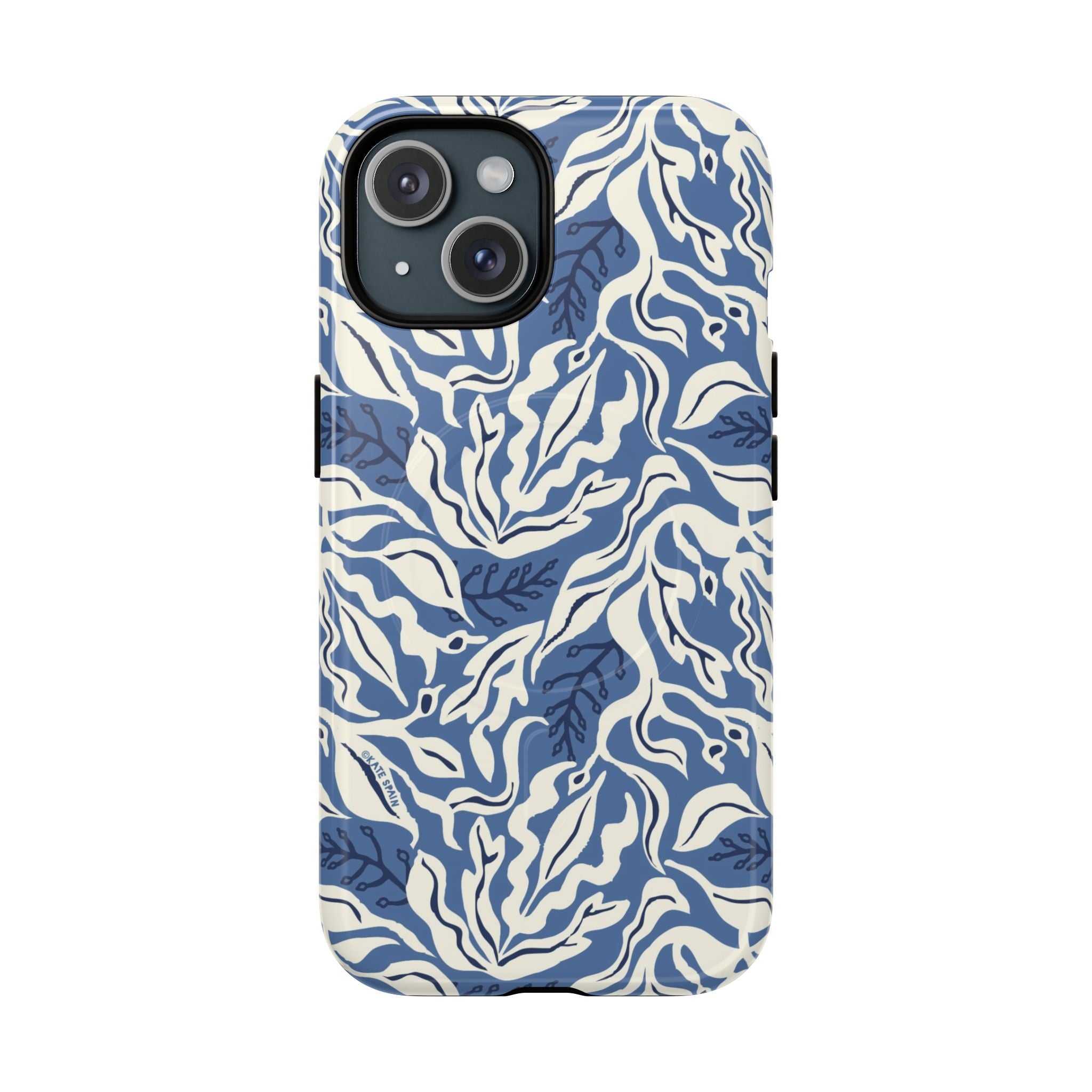 Ocean Tides MagSafe iPhone 15 Case – Glossy | blue and white tidal bed ocean print
