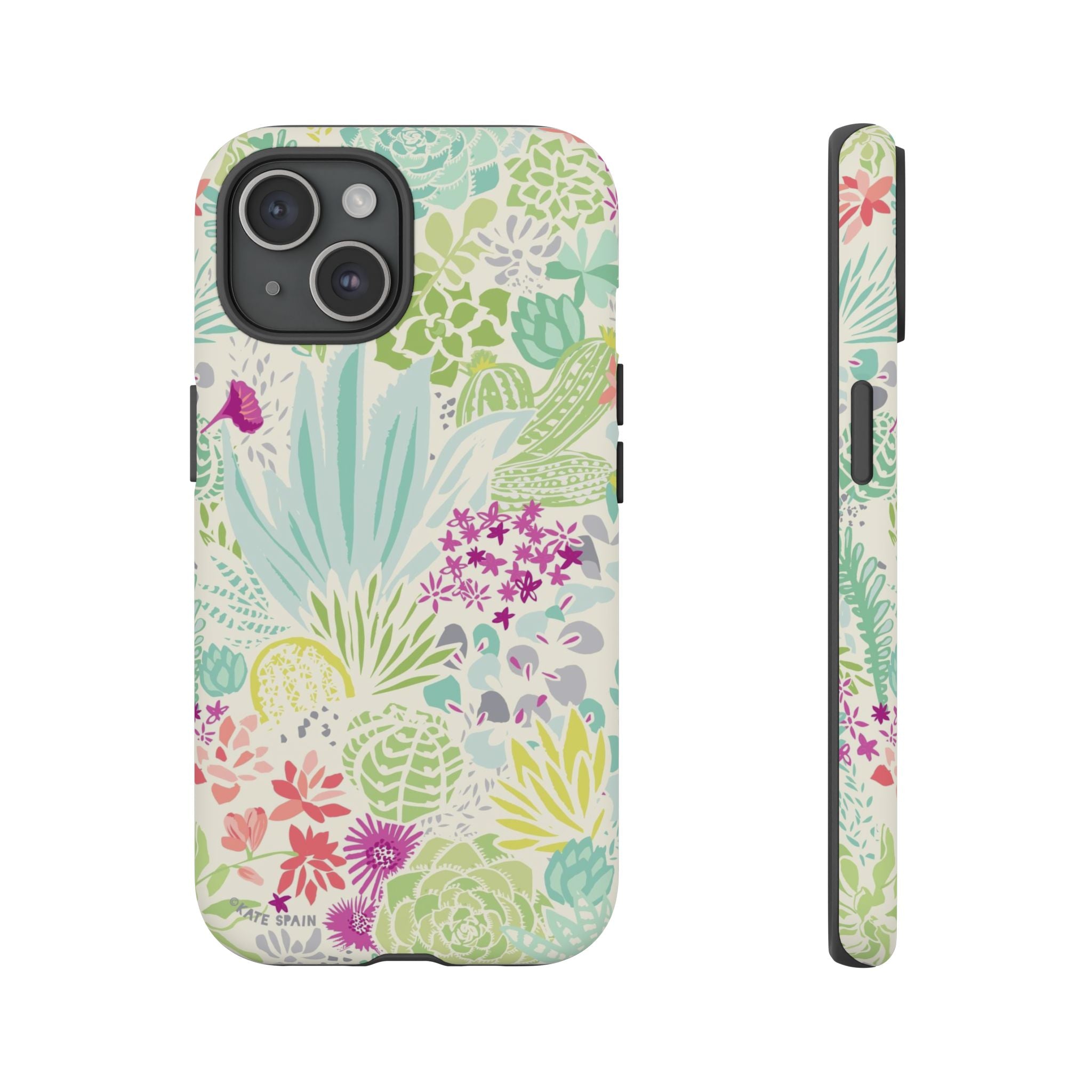 Canyon Tough iPhone 15 Case – Matte | cream, sage, aqua, mauve, fuschia botanical succulent print