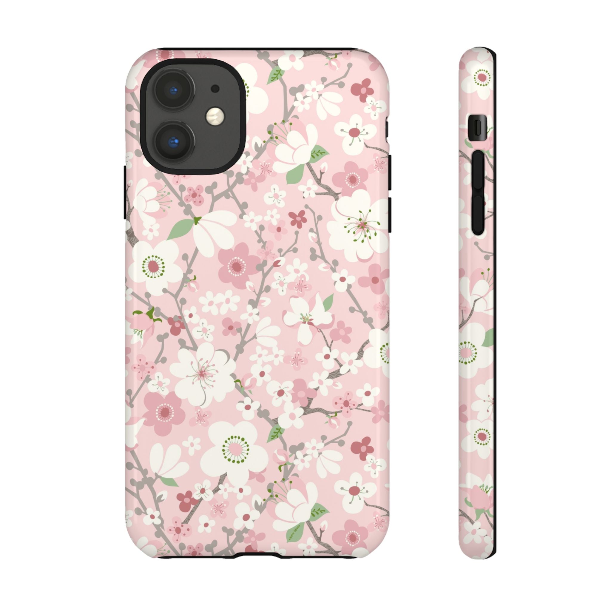 Luxury Pink Cherry Blossom Tough iPhone 11 Case – Glossy | light pink, white, cherry blossom floral print