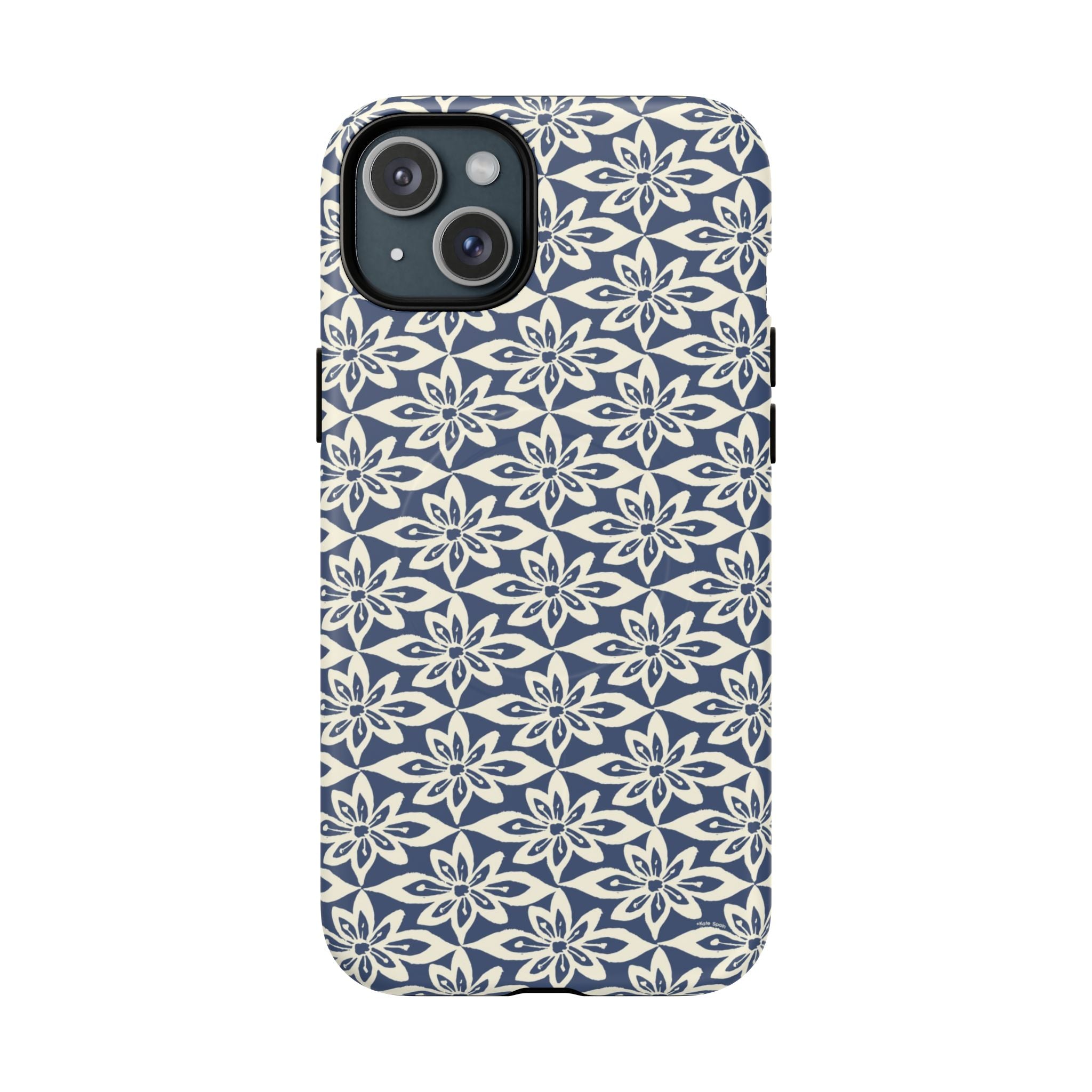 Lily Navy MagSafe iPhone 15 Plus Case – Matte | graphic white lily print on deep navy — botanical MagSafe case by Kate Spain