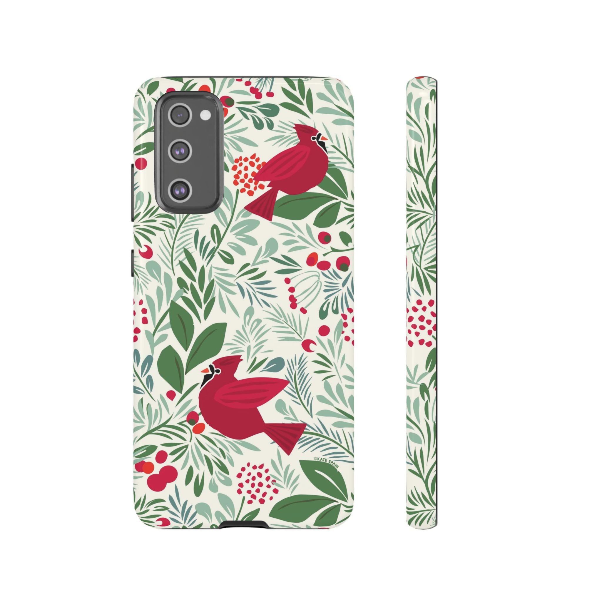 Birds and Berries Samsung Galaxy S20 FE Case – Glossy | cream, red, green botanical cardinal berry print