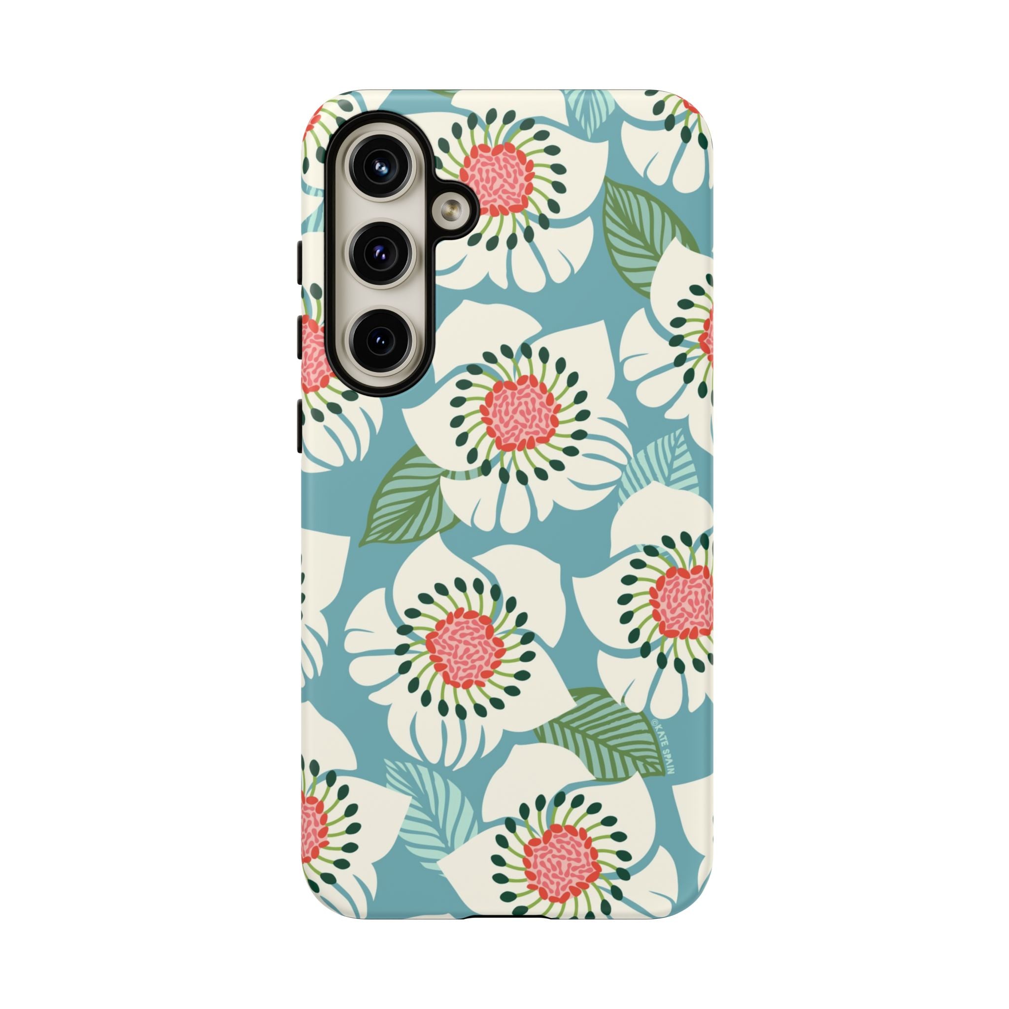 Artistic Panache Samsung Galaxy S24 Plus Case – Matte | sky blue, pale cream, pink anemone floral print