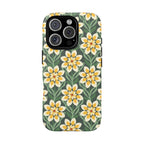 Designer Modern Dahlia Tough iPhone 16 Pro Case – Matte | yellow, cream, green dahlia floral print