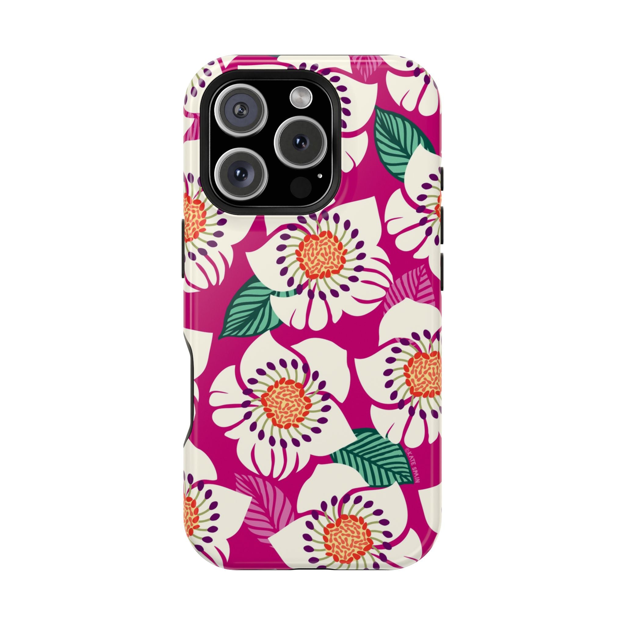 Panache Rose MagSafe iPhone 15 Pro Max Case – Glossy | berry, cream white, peach anemone floral print