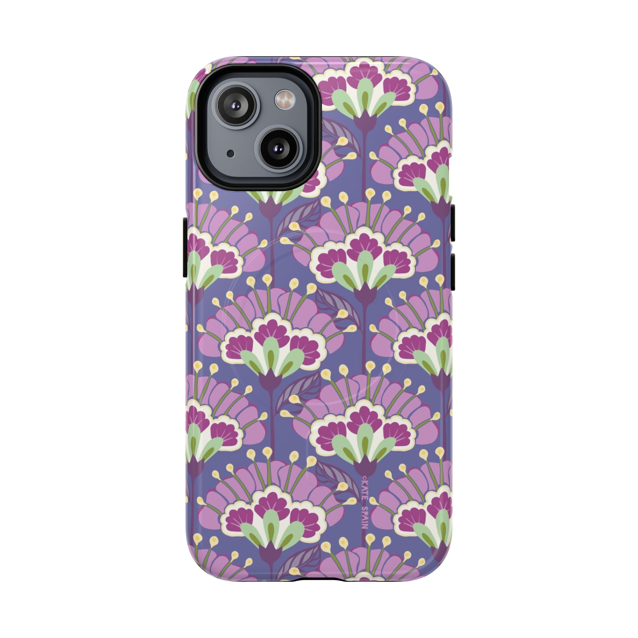 Lantern Flower MagSafe iPhone 14 Case – Glossy | periwinkle, purple, mauve, sage botanical lantern floral print