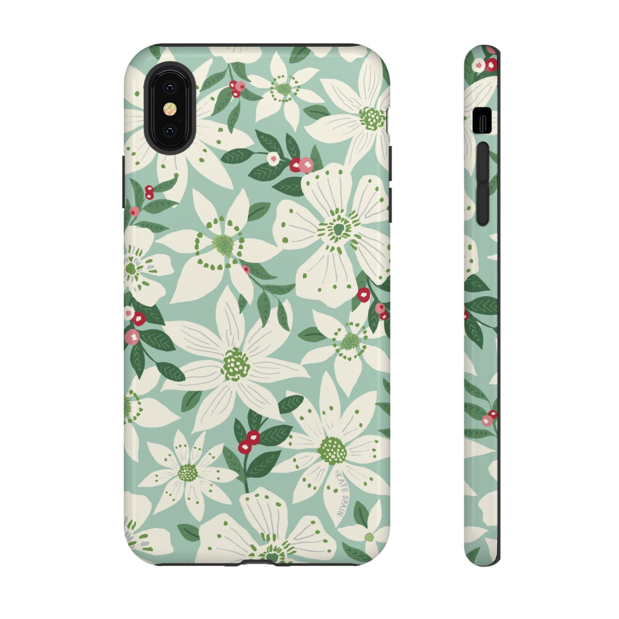 Gardenia Tough iPhone XS Max Case – Glossy | light blue, white, green, red gardenia botanical print
