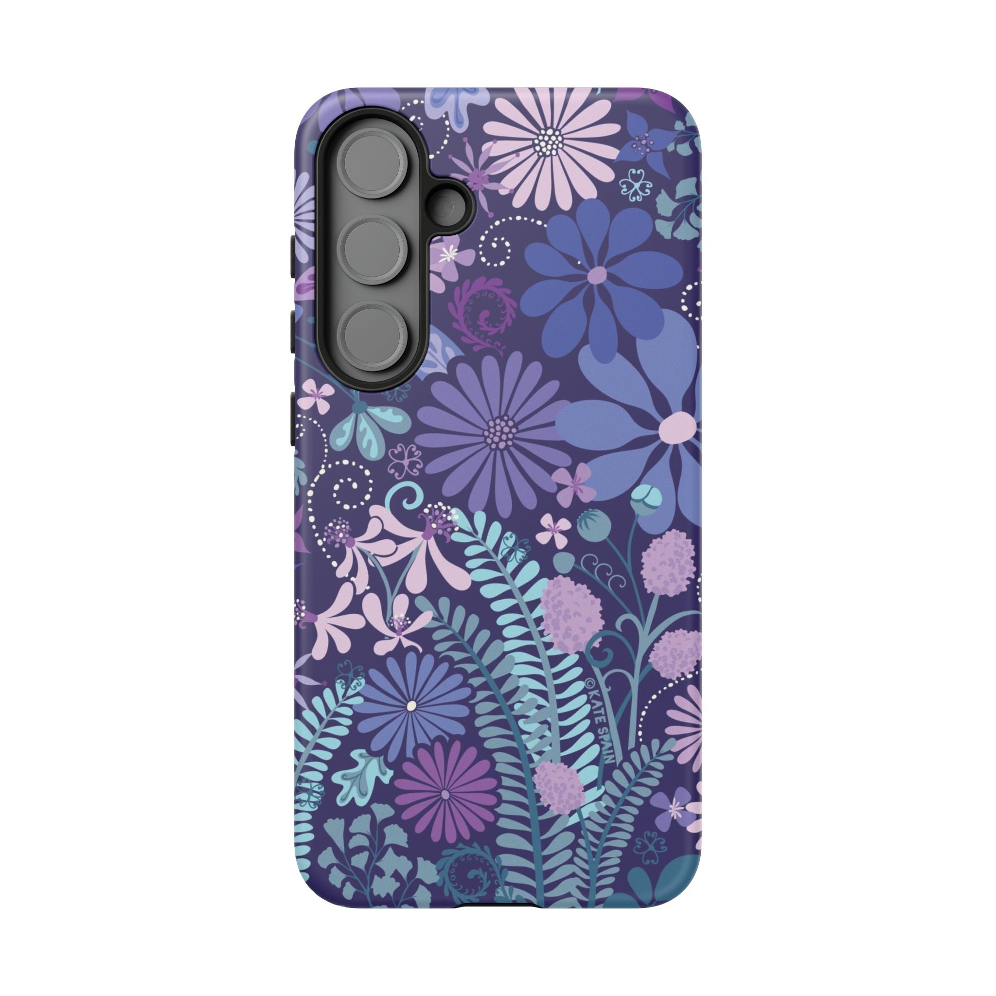 Luxury Terrain Samsung Galaxy S25 Plus Case – Matte | navy, purple, aqua botanical woodland floral print
