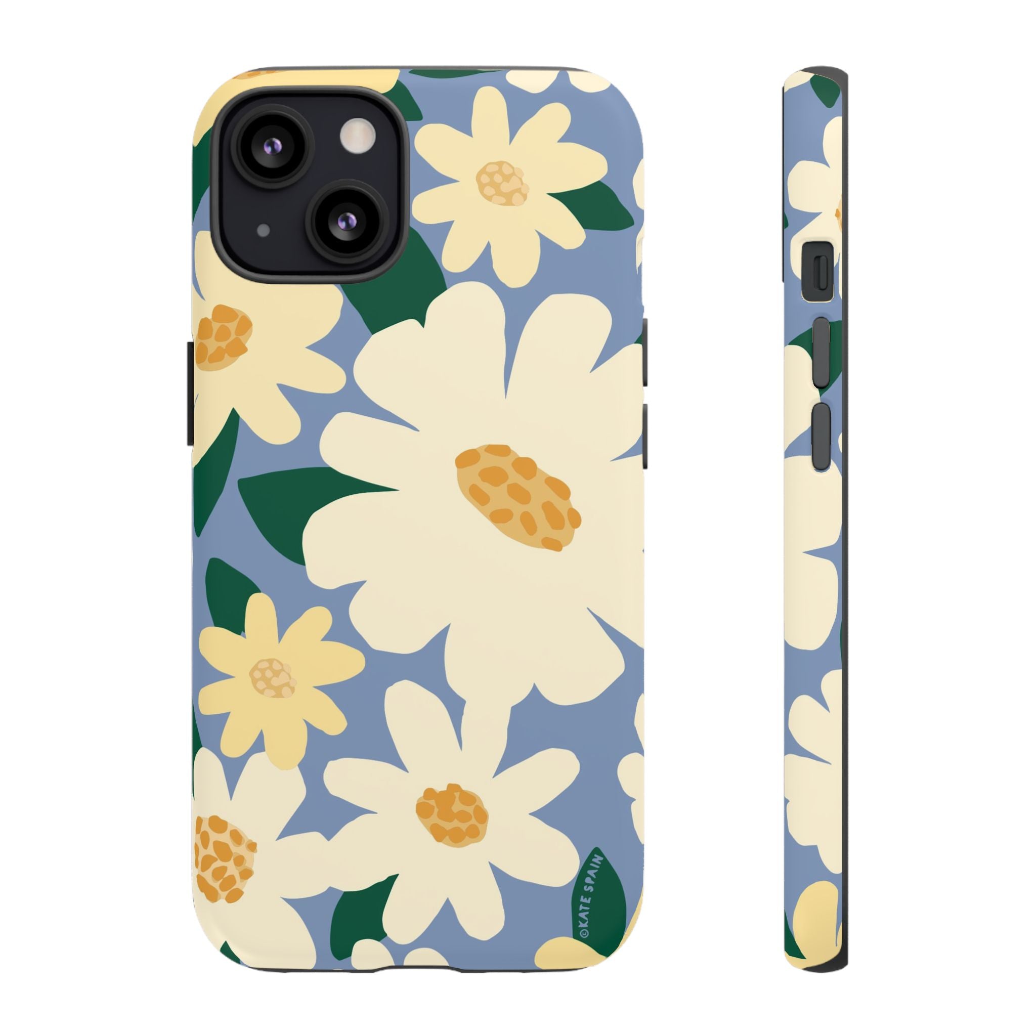 Chamomile Tough iPhone 13 Case – Glossy | periwinkle, cream, yellow botanical daisy floral print