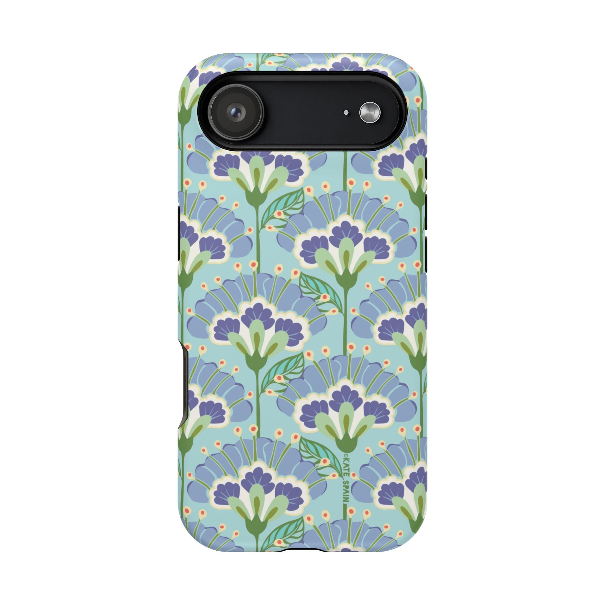Lantern Flower MagSafe iPhone 17 Air Case – Matte | aqua, periwinkle, green botanical lantern floral print MagSafe compatible, dual-layer protection